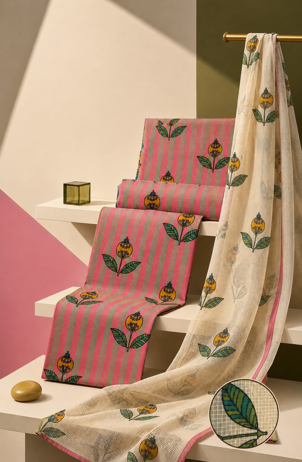 Pink Cotton Unstitched Suit Set with Kota Dupatta - 1030-KOTA102-3C
