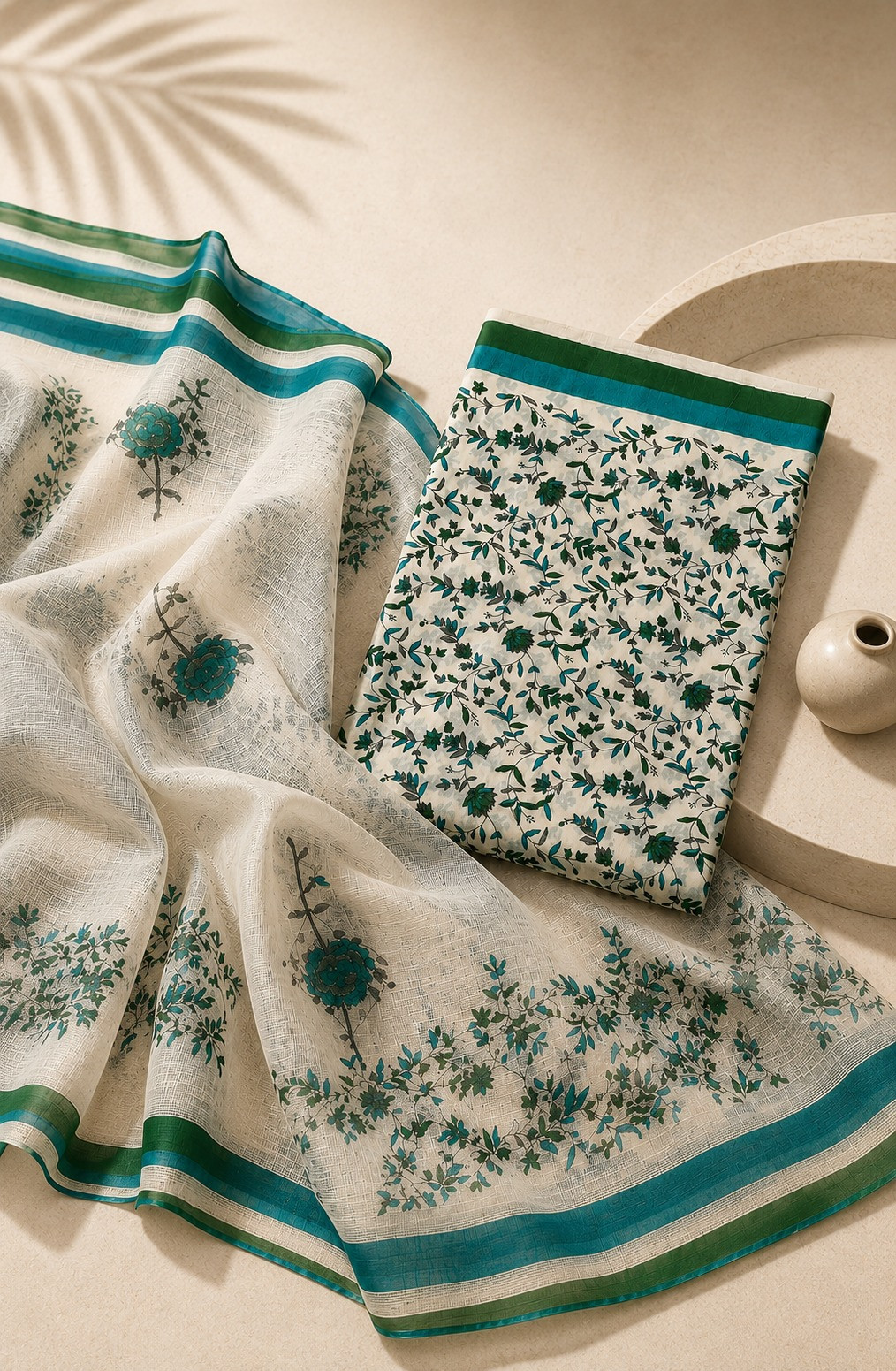 Green Cotton Unstitched Suit Set with Kota Dupatta - 1030-KOTA102-1C