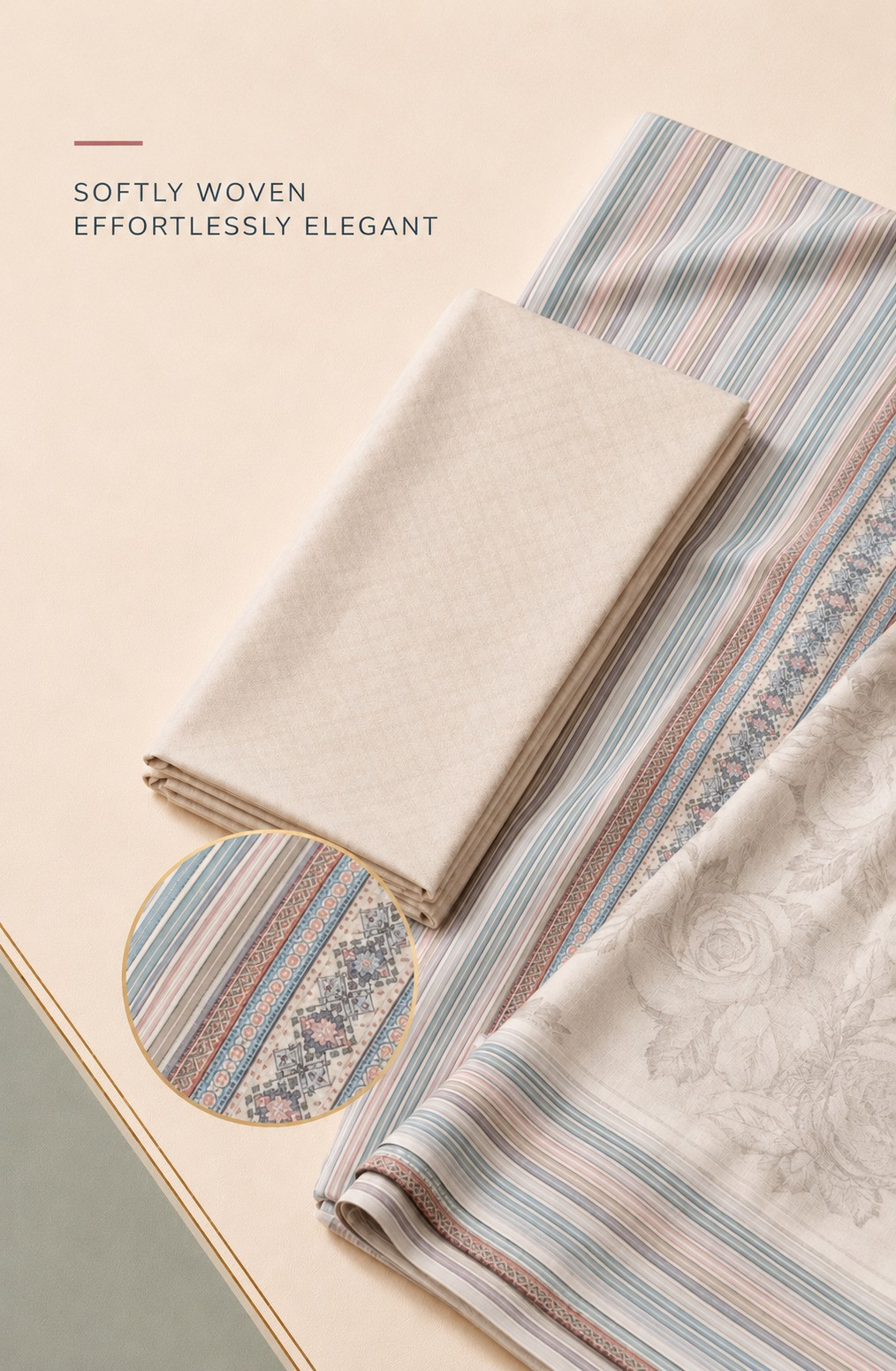 Peach Stripes Cotton Unstitched Suit Set with Dupatta - 131-SUMCOTTON1106-2A