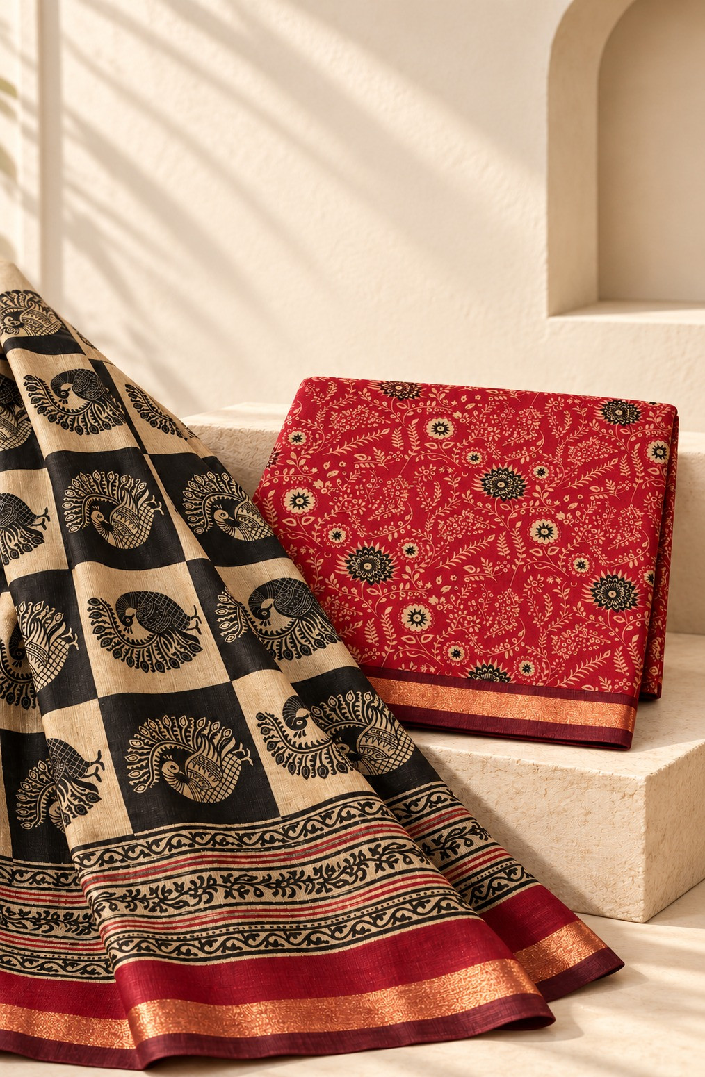 Red Cotton Silk Unstitched Suit Set with Beautiful Dupatta - 983-6824A