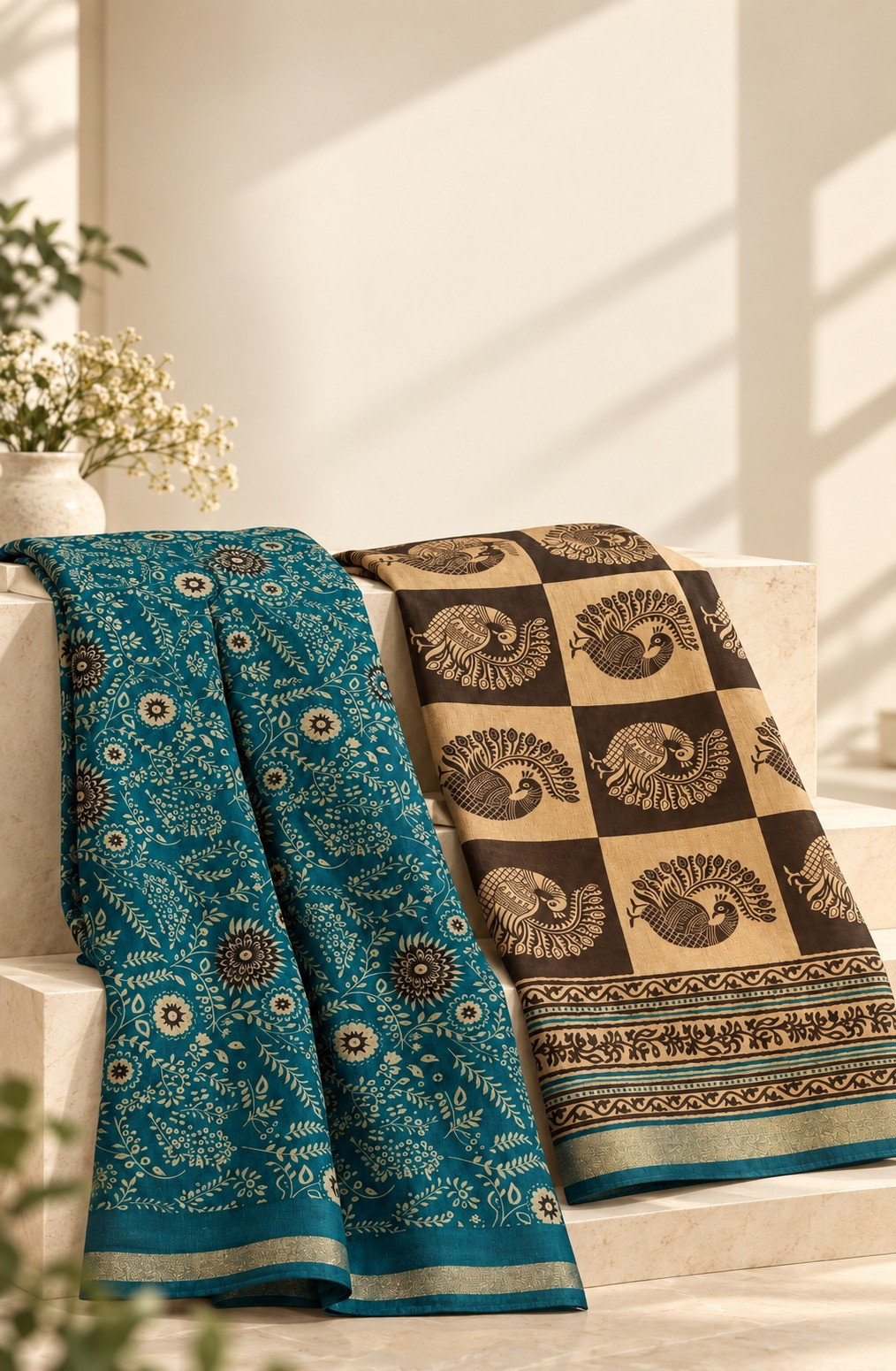 Blue Cotton Silk Unstitched Suit Set with Beautiful Dupatta - 983-6824