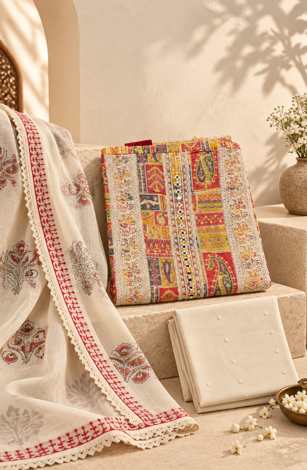 Multi- Cotton Unstitched Suit Set with Beautiful Dupatta - 944-5968
