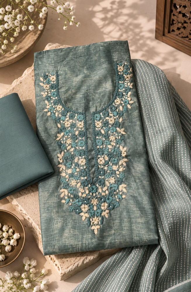 Image of Green Chanderi Beautiful Suit Set with Dupatta -  1029-3774A