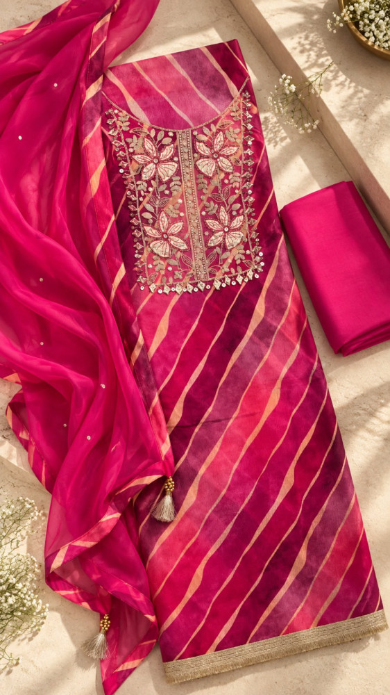Image of Rani Chiffon Unstitched Suit Set with Beautiful Dupatta - 131-CA21383