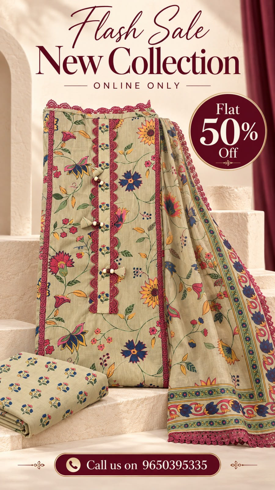 Olive Green Cotton Unstitched Suit Set with Beautiful Dupatta - 944-NX1406B
