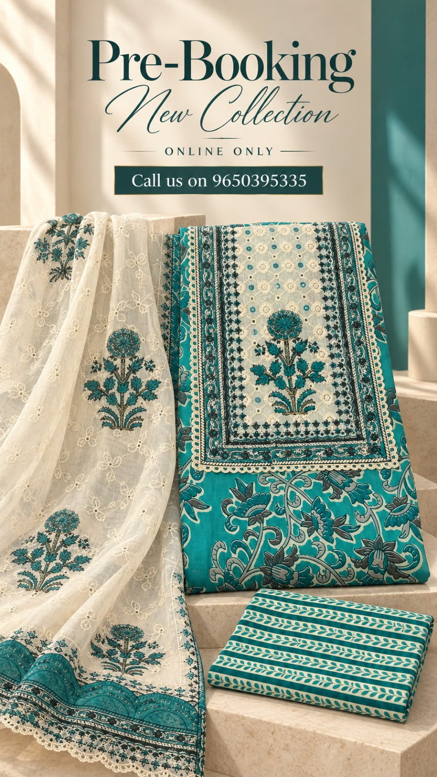 Blue Cotton Unstitched Suit Set with Beautiful Dupatta - 131-KJ5019-4A