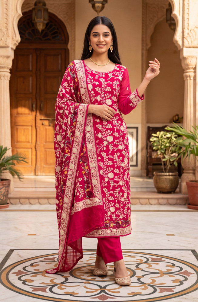 Image of Rani Georgette Unstitched Suit-Set with Beautiful Heavy Dupatta - 984-FMHFF51580