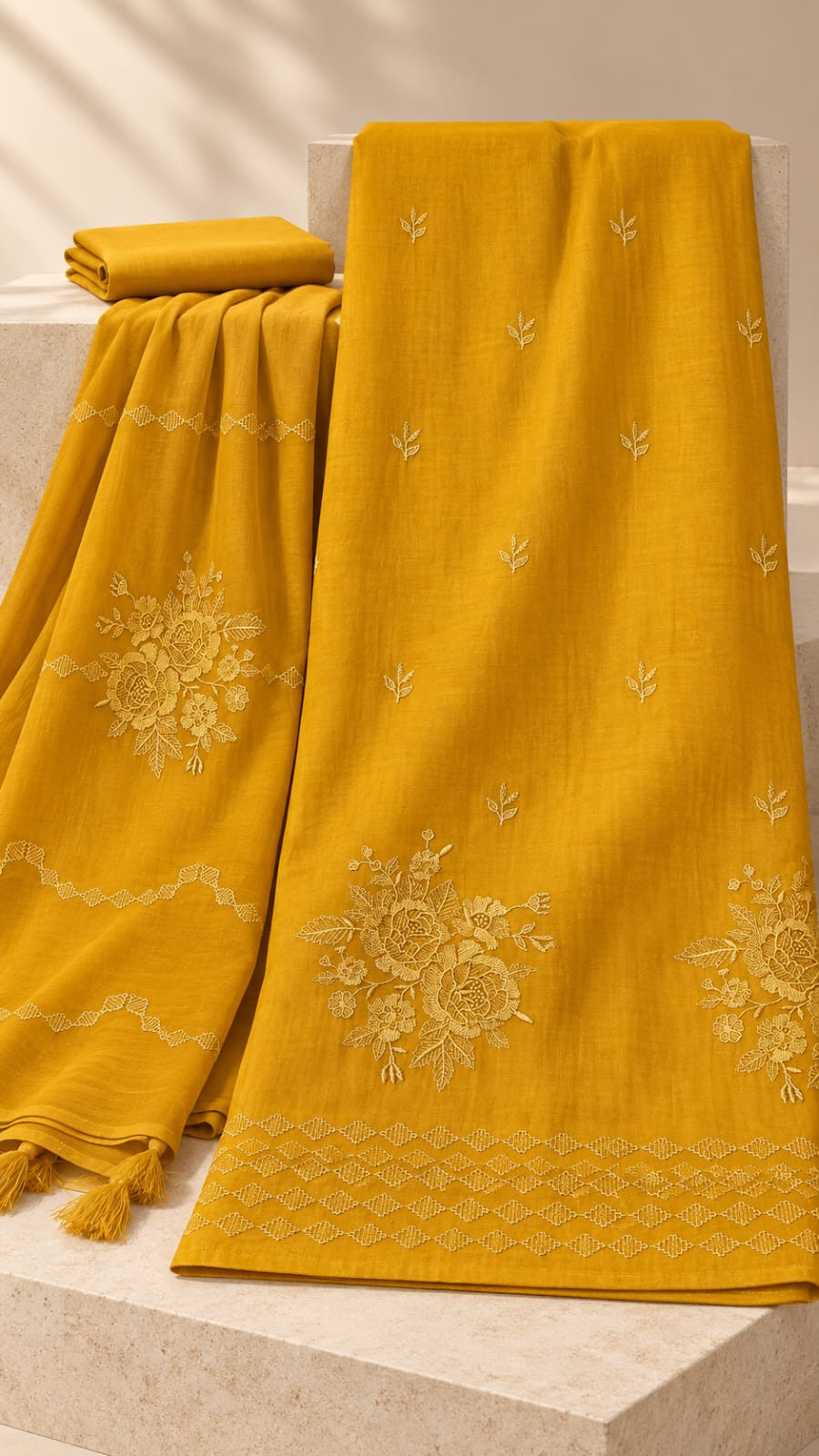 Yellow Mul Cotton Unstitched Suit-Set with Beautiful Dupatta -  996-102535A
