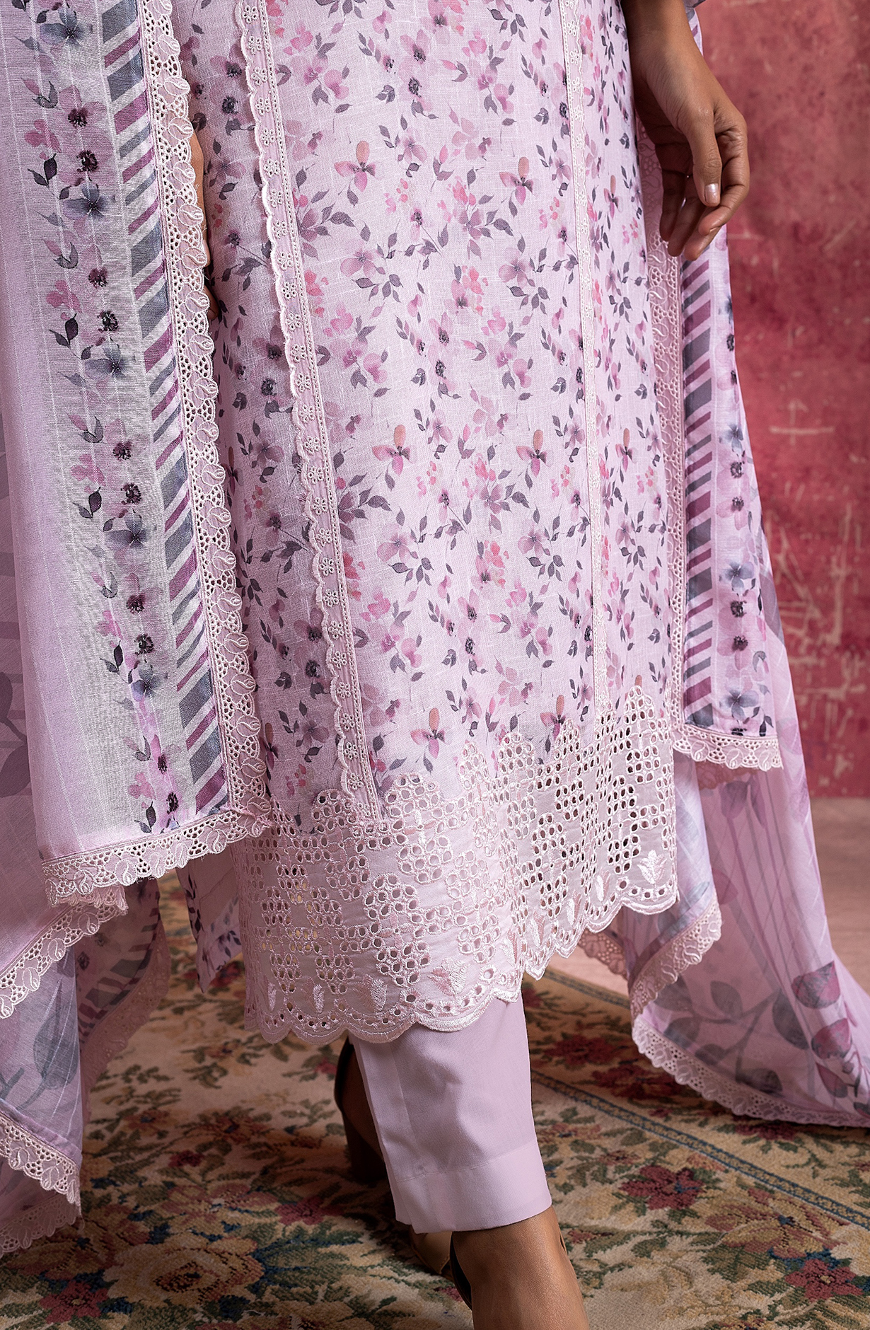 Baby Pink Linen Exclusive Unstitched Salwar Kameez with Dupatta - WHI2137B