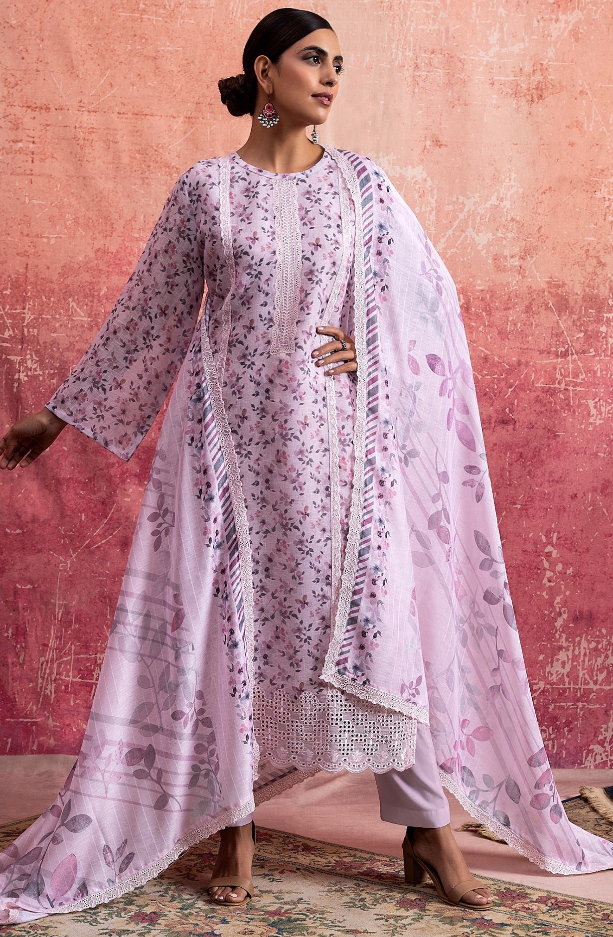 Baby Pink Linen Exclusive Unstitched Salwar Kameez with Dupatta - WHI2137B