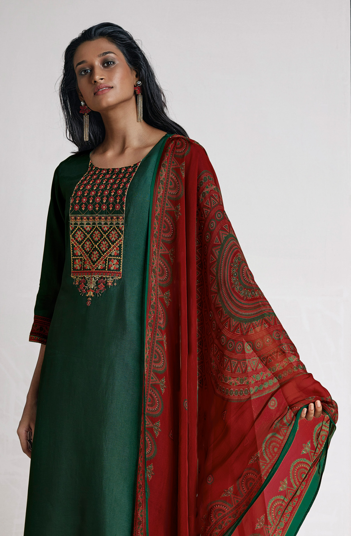 Bottle Green Silk Beautiful Salwar Kameez with Organza Dupatta - WILS1322A