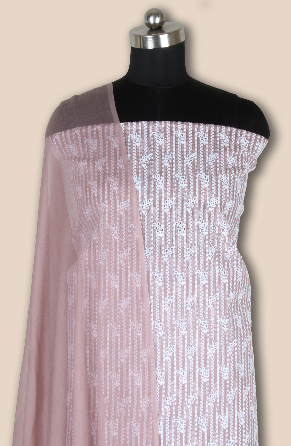 Mauve Exclusive Kota Chikankari Embroidered Suit with Chiffon Dupatta - WOONS069A