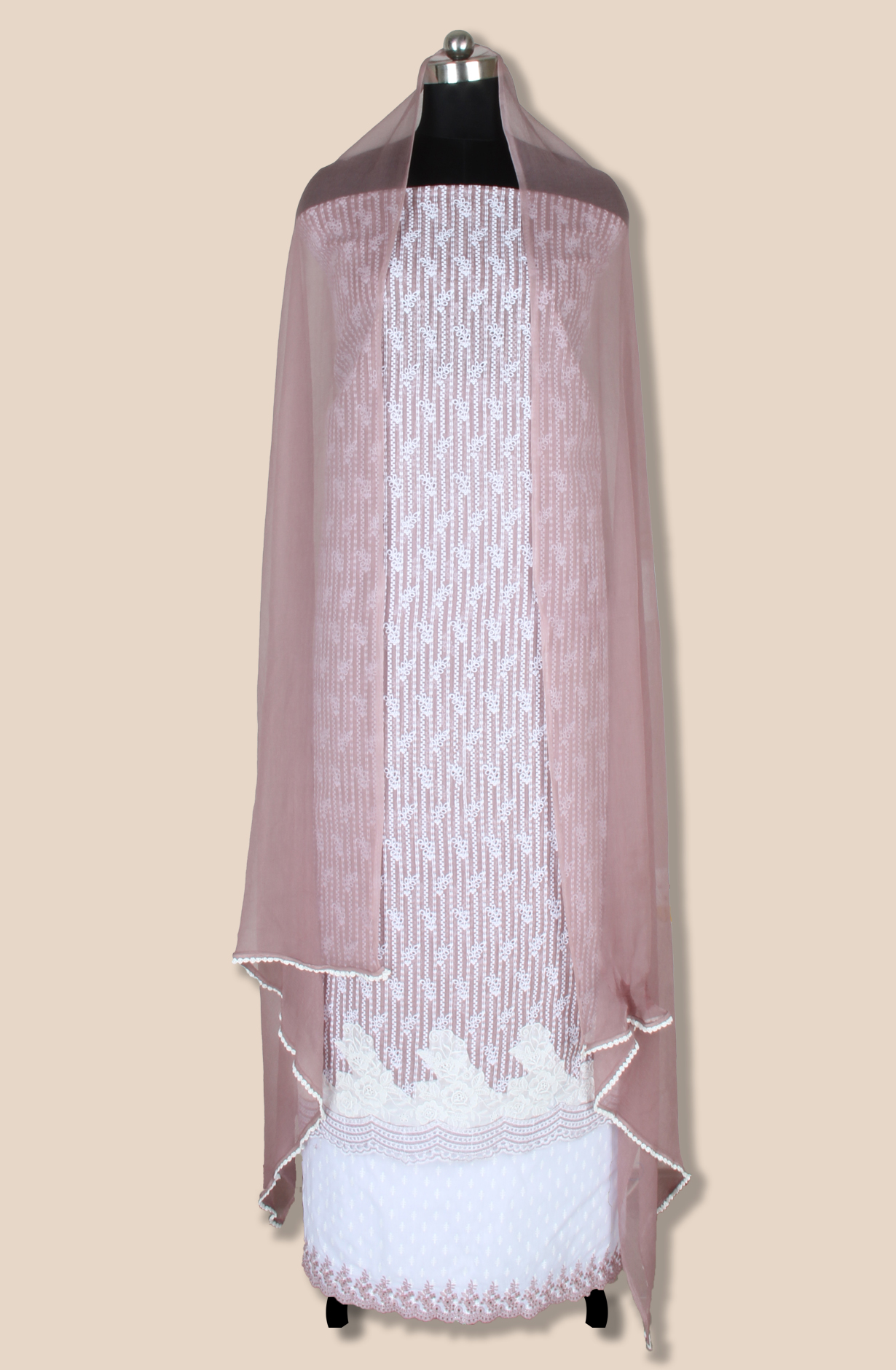 Mauve Exclusive Kota Chikankari Embroidered Suit with Chiffon Dupatta - WOONS069A