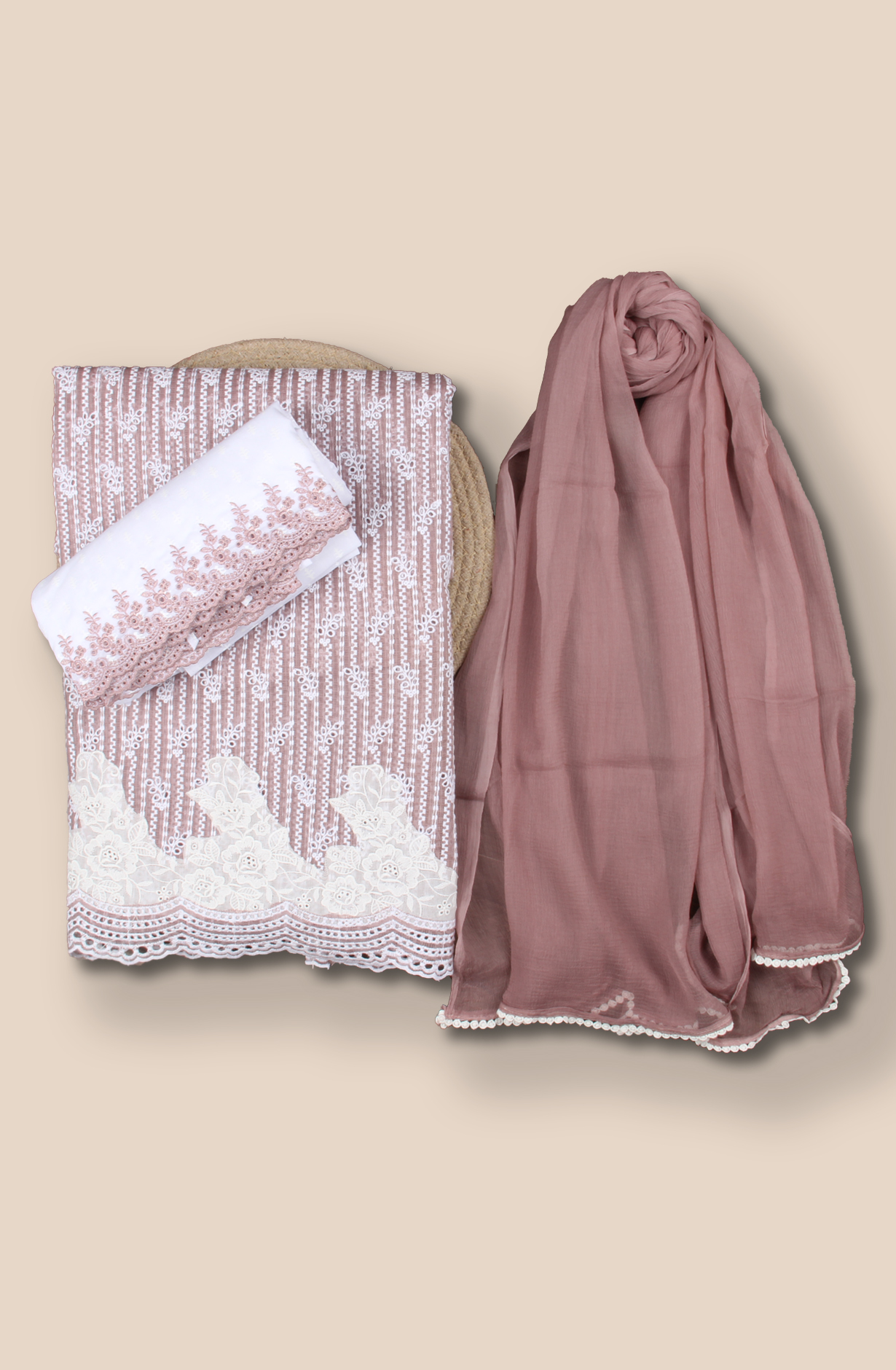 Mauve Exclusive Kota Chikankari Embroidered Suit with Chiffon Dupatta - WOONS069A