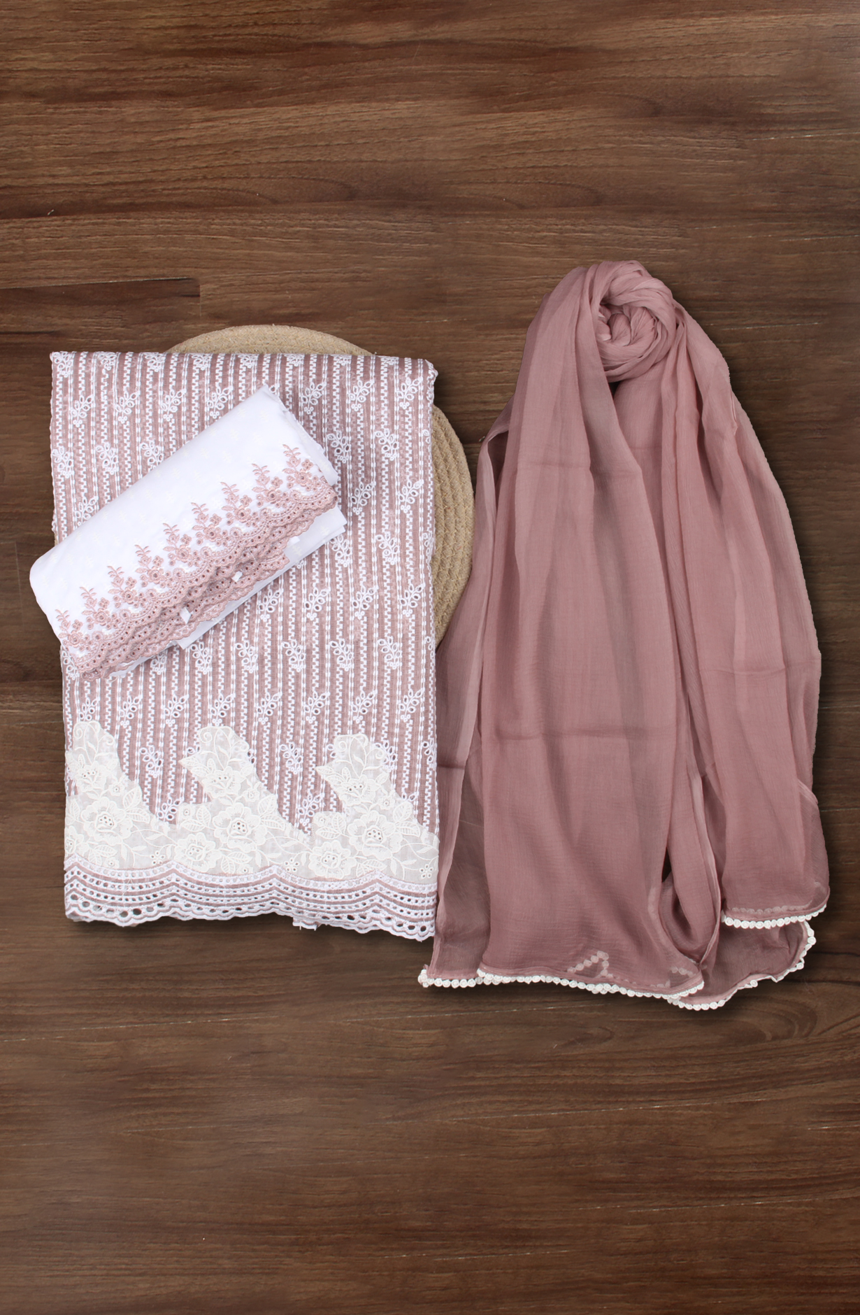 Mauve Exclusive Kota Chikankari Embroidered Suit with Chiffon Dupatta - WOONS069A