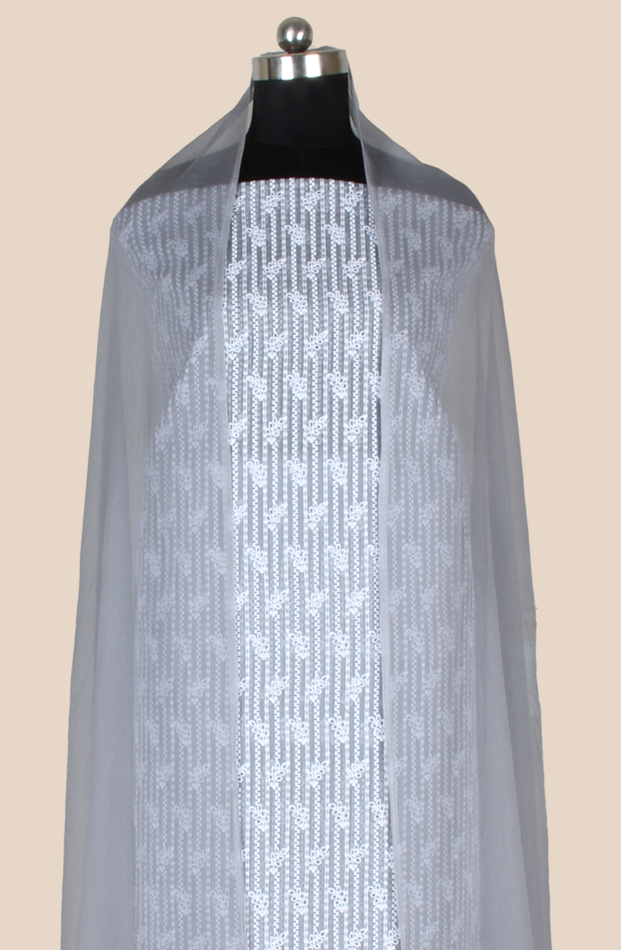 Grey Exclusive Kota Chikankari Embroidered Suit with Chiffon Dupatta - WOONS069B