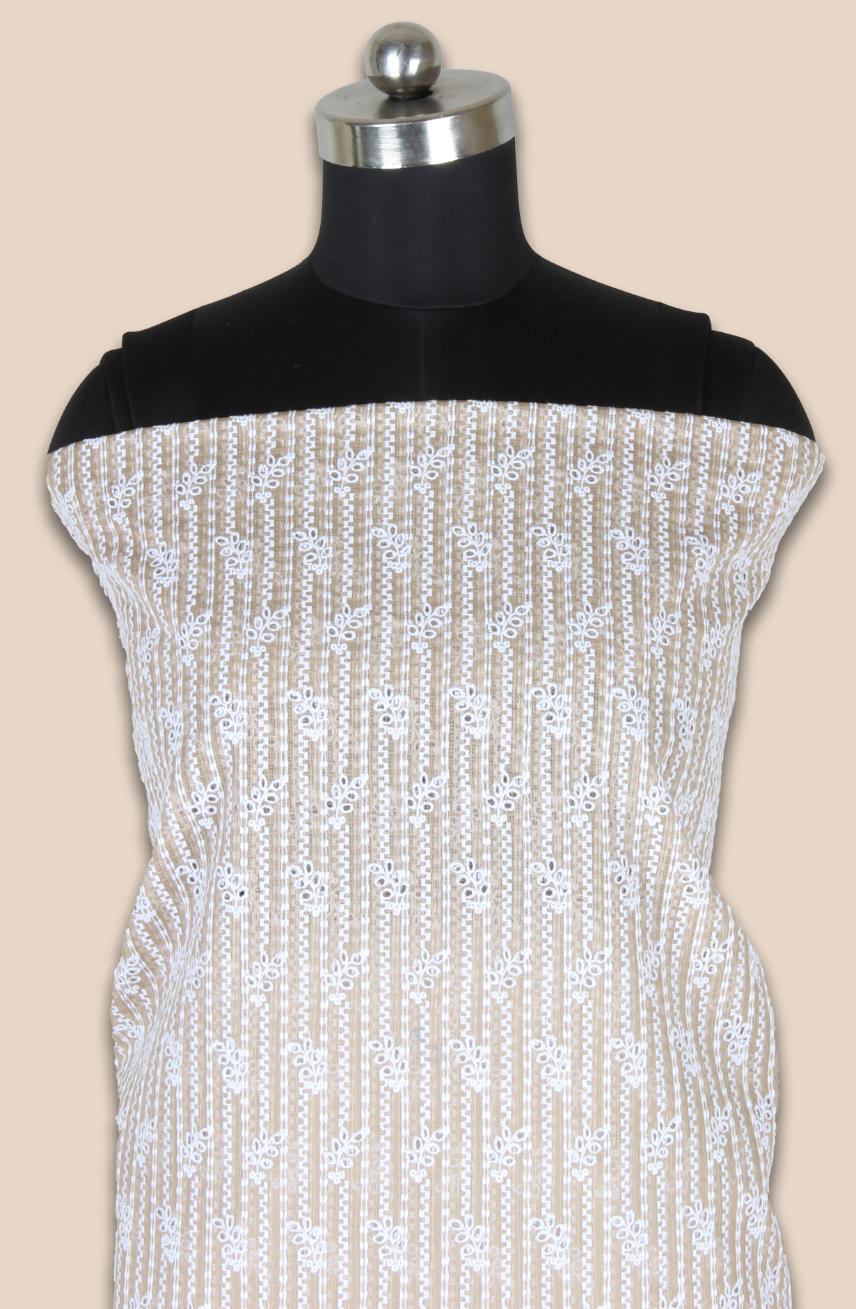 Beige Exclusive Kota Chikankari Embroidered Suit with Chiffon Dupatta - WOONS069C