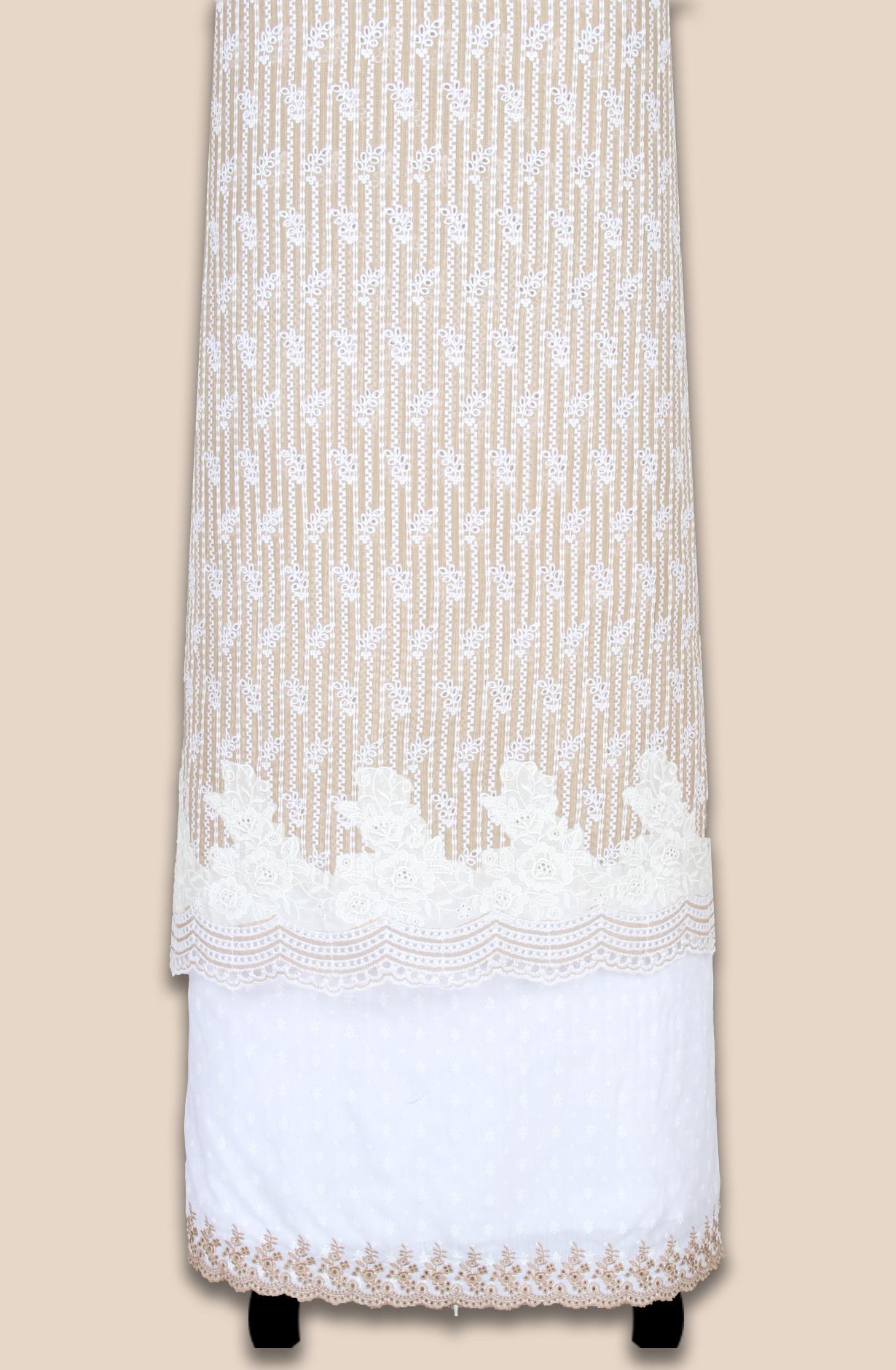 Beige Exclusive Kota Chikankari Embroidered Suit with Chiffon Dupatta - WOONS069C