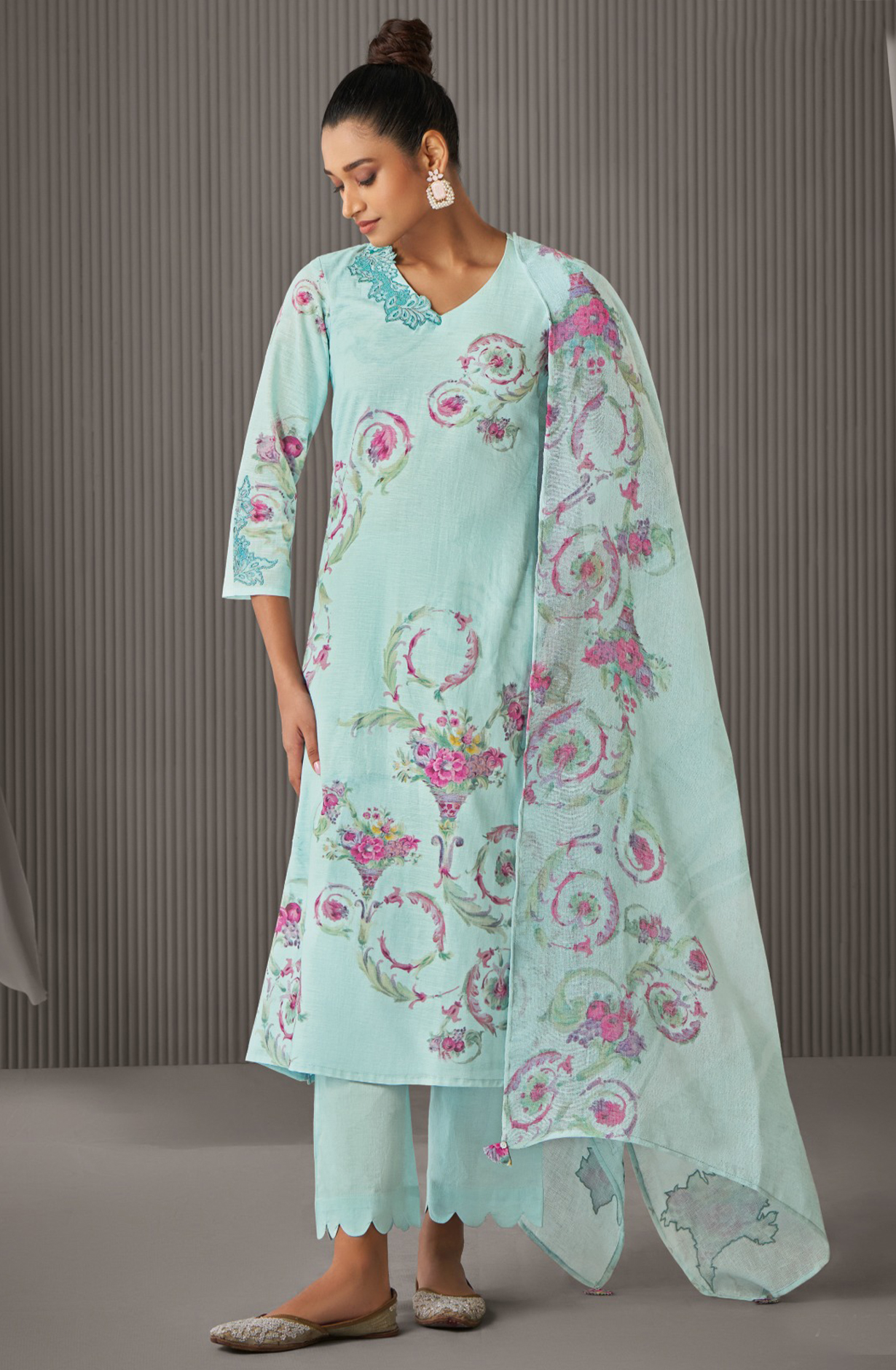 Firoze Linen Printed Suit with Beautiful Dupatta - YUM7111D