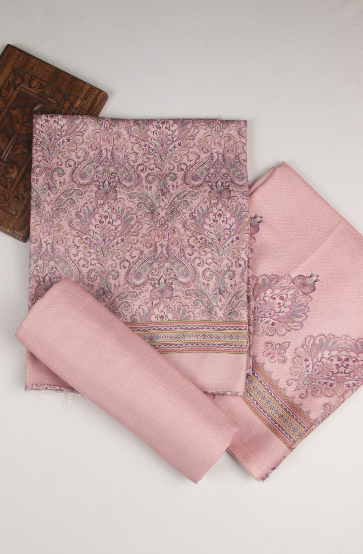 Baby Pink Spun All Over Printed Suit Set wit Shawl - ZAA1594B