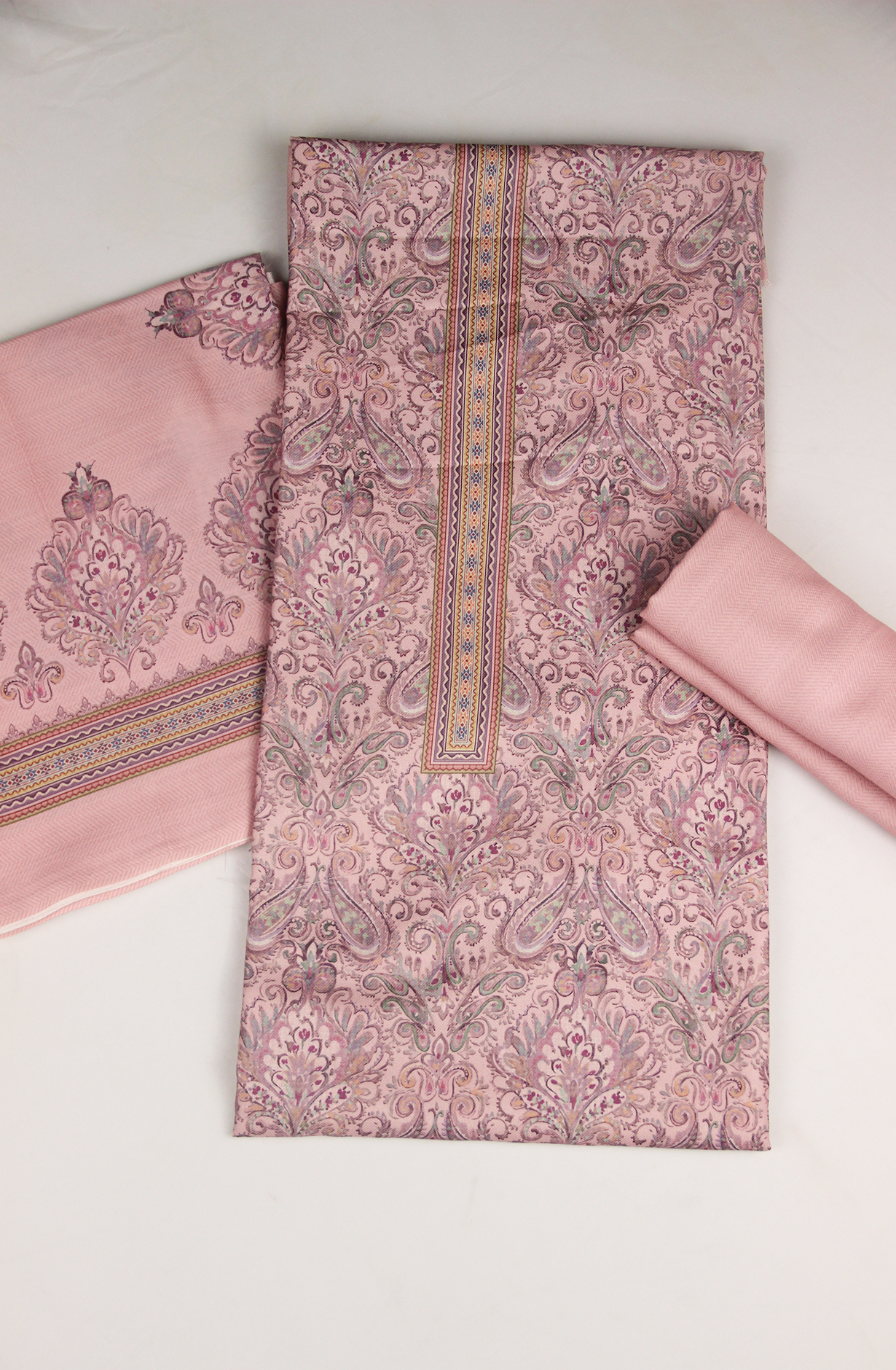 Baby Pink Spun All Over Printed Suit Set wit Shawl - ZAA1594B
