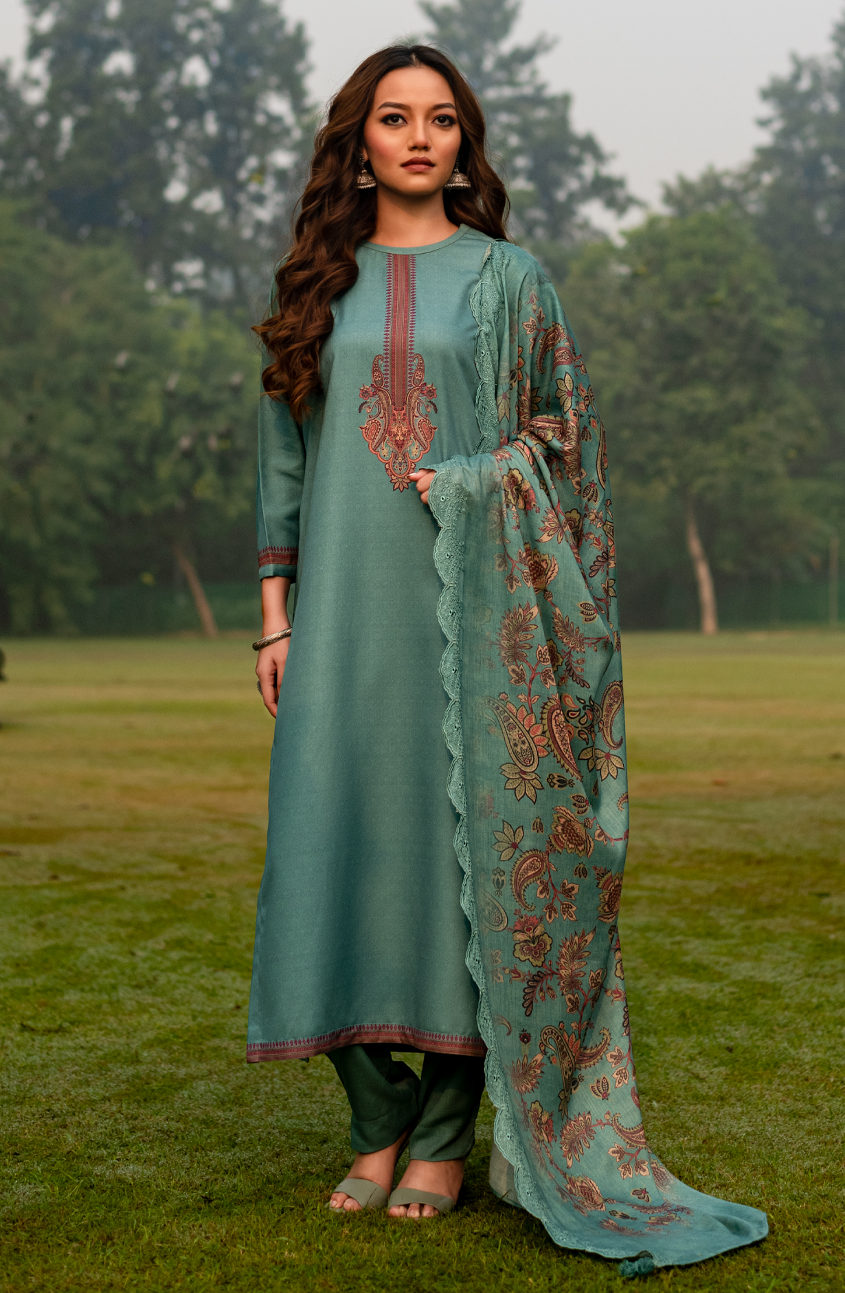 Firozi Winter Pashmina Unstitched Salwar Suit - ZAF1610A