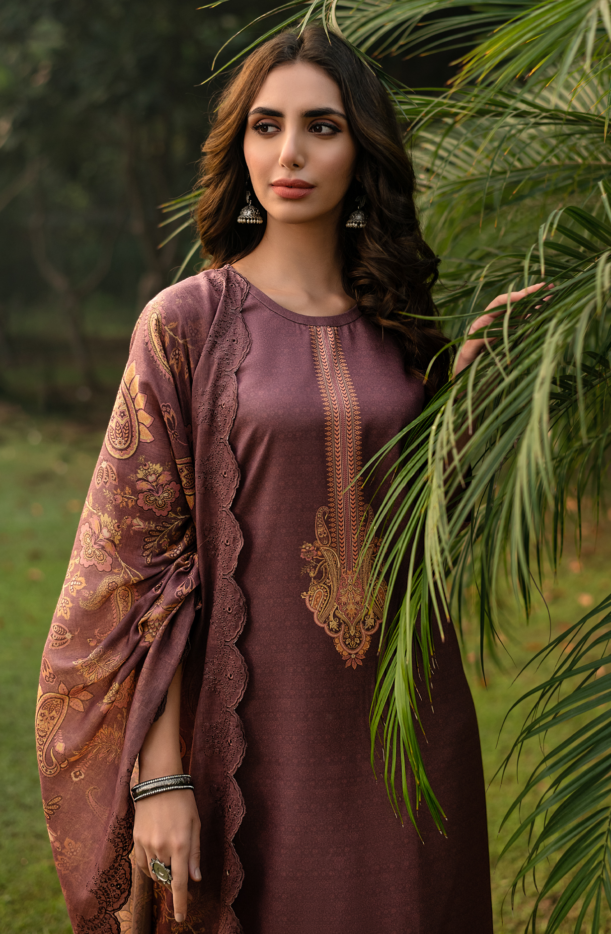 Chocolate Brown Winter Pashmina Unstitched Salwar Suit - ZAF1610B