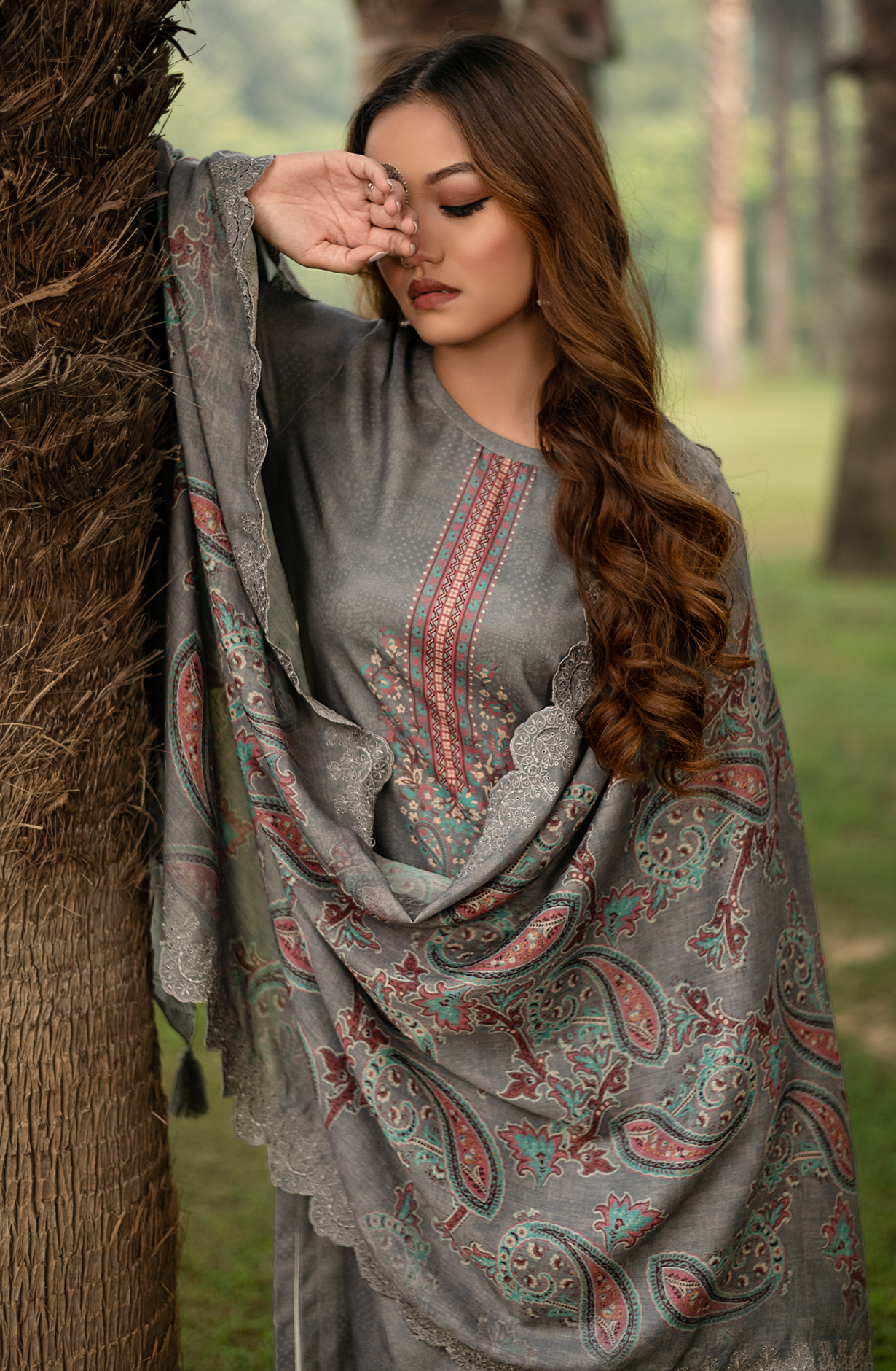 Grey Winter Pashmina Unstitched Salwar Suit - ZAF1611A