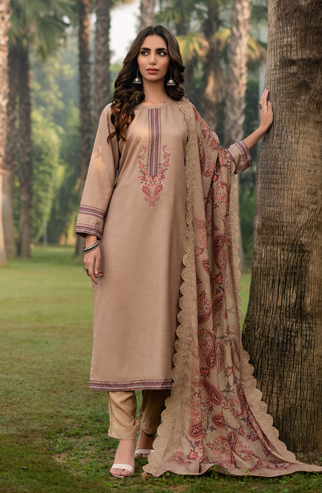 Beige Winter Pashmina Unstitched Salwar Suit - ZAF1611B