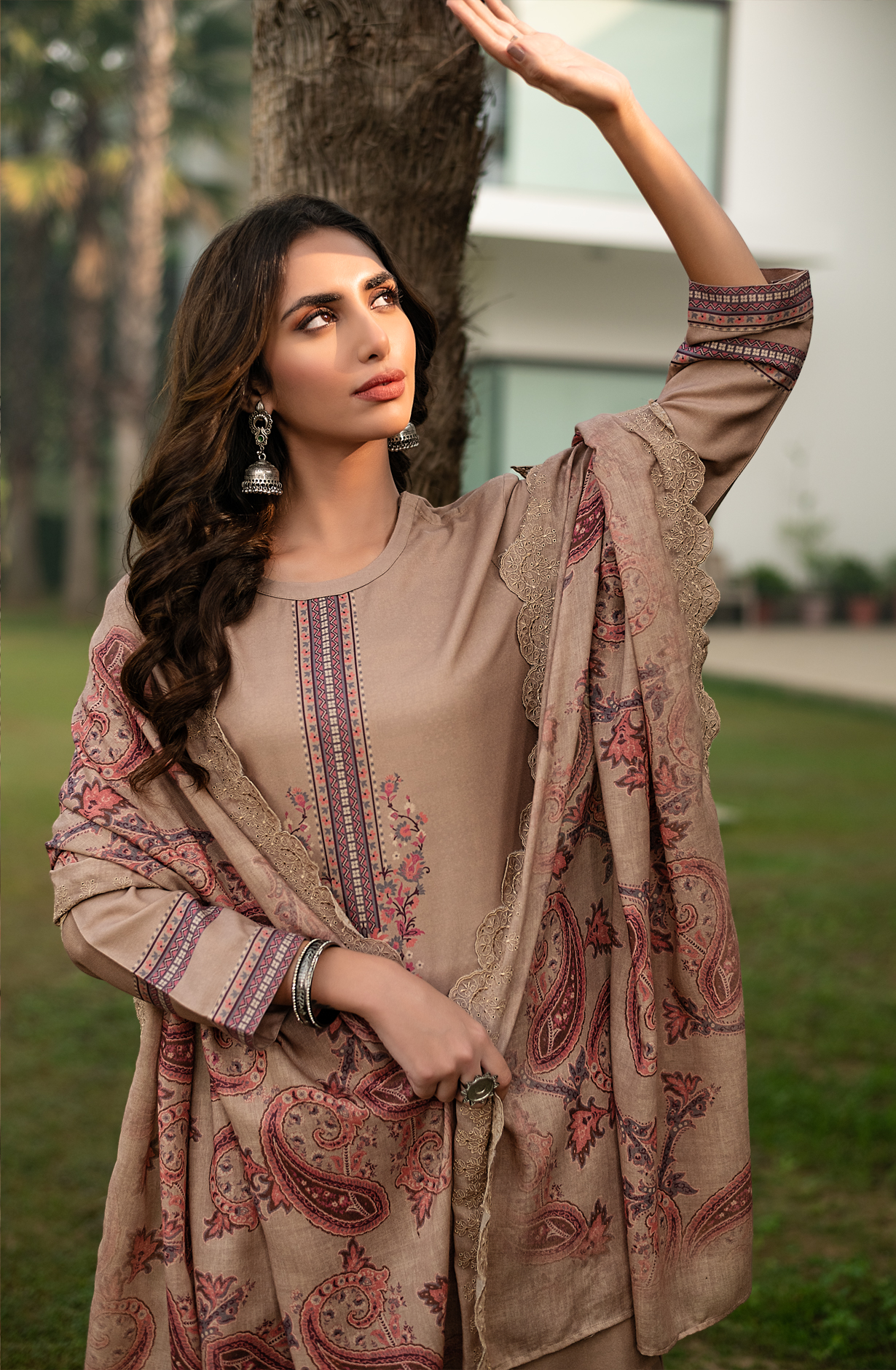 Beige Winter Pashmina Unstitched Salwar Suit - ZAF1611B