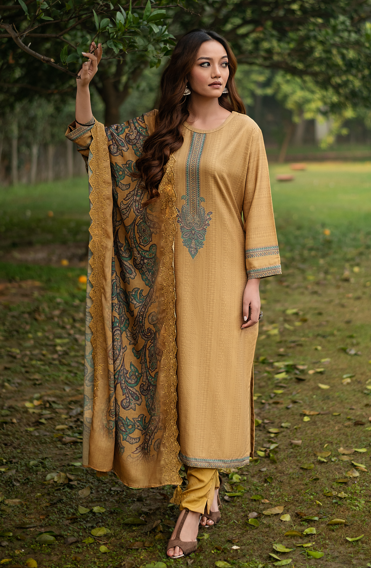 Mehndi Winter Pashmina Unstitched Salwar Suit - ZAF1612A