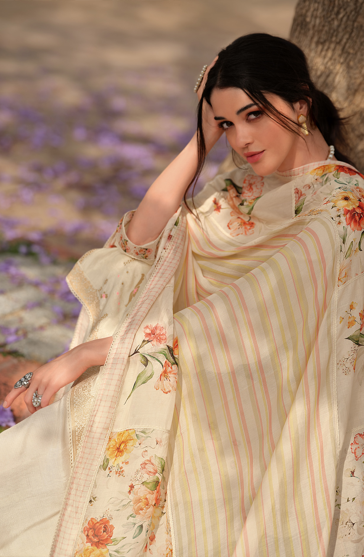 Cream Festive Special Silk Salwar Kameez - ZAR01