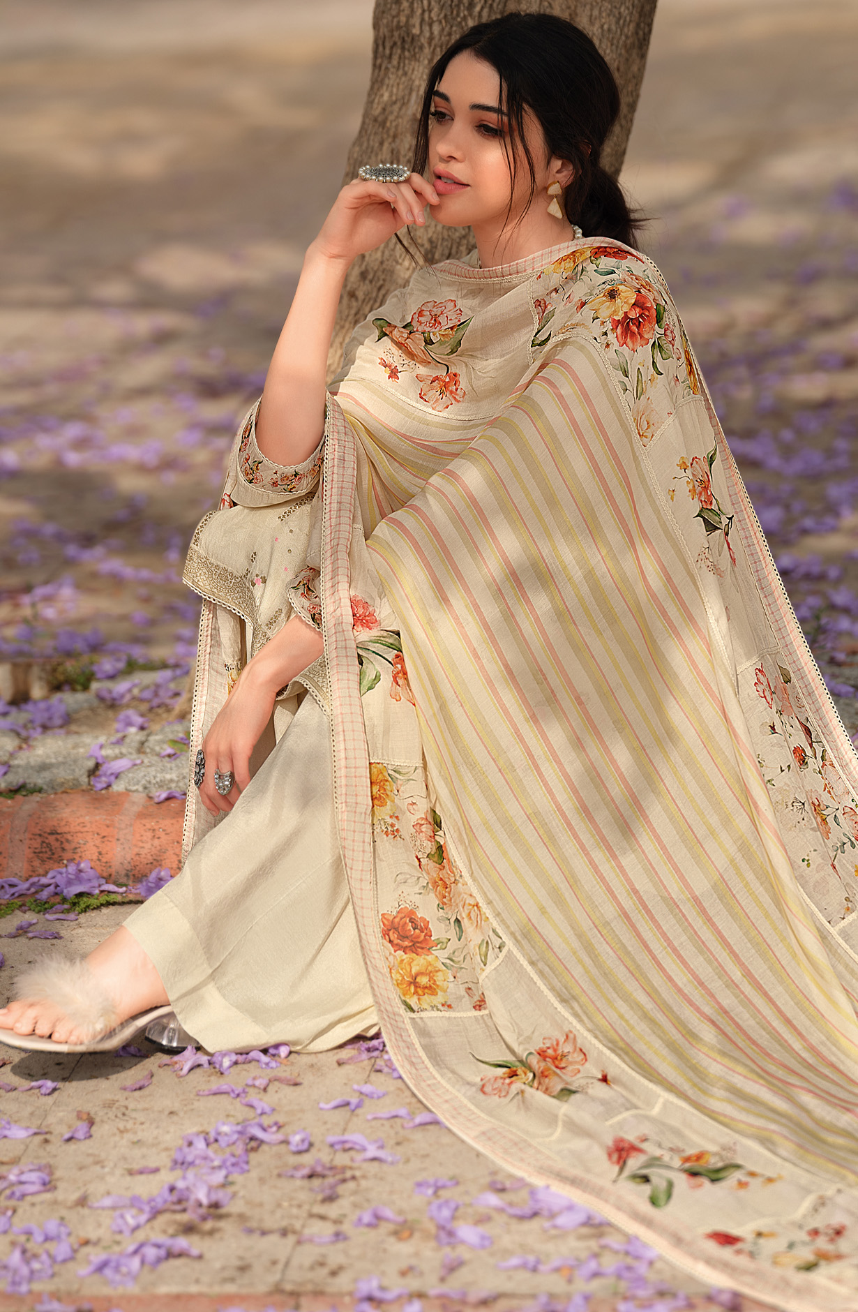 Cream Festive Special Silk Salwar Kameez - ZAR01