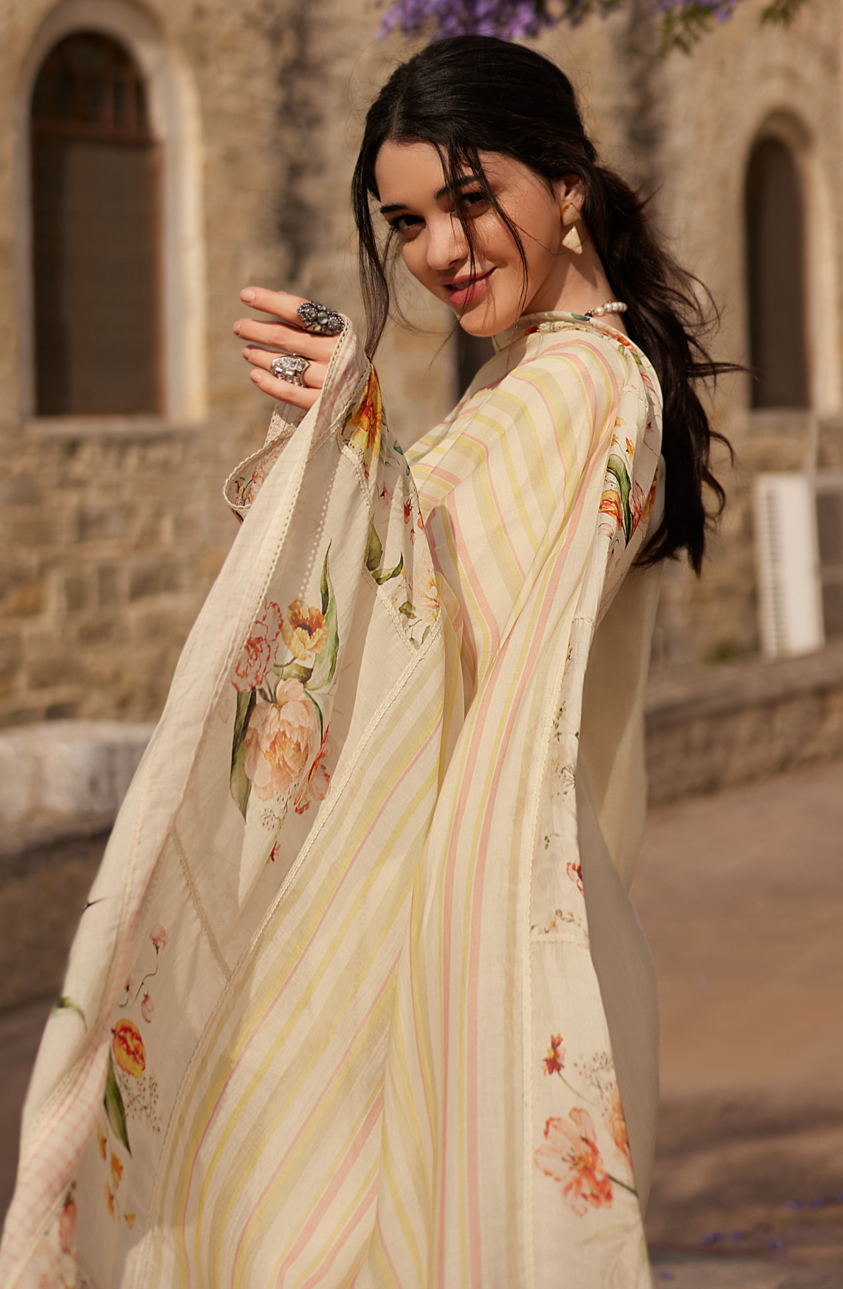 Cream Festive Special Silk Salwar Kameez - ZAR01