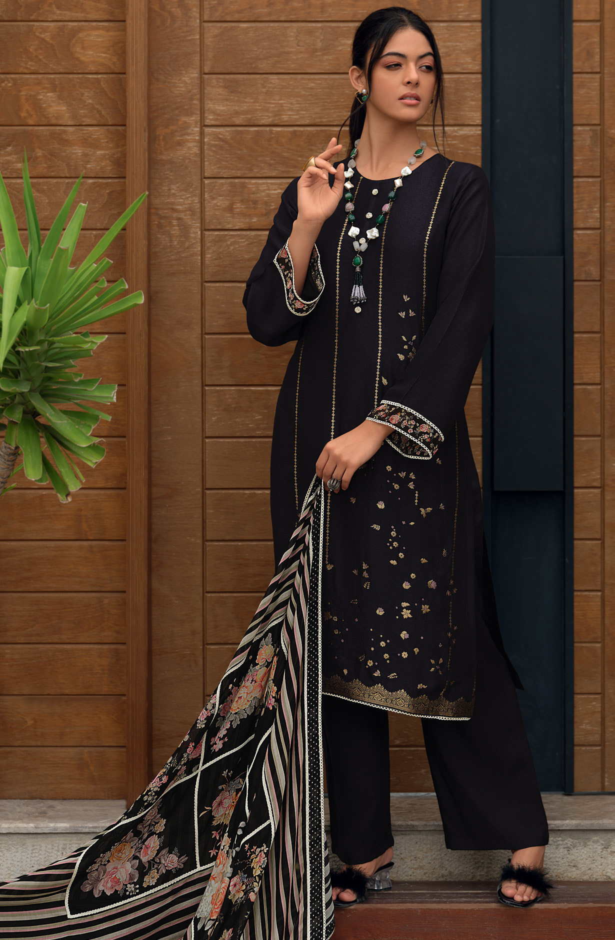 Black Festive Special Silk Salwar Kameez - ZAR07