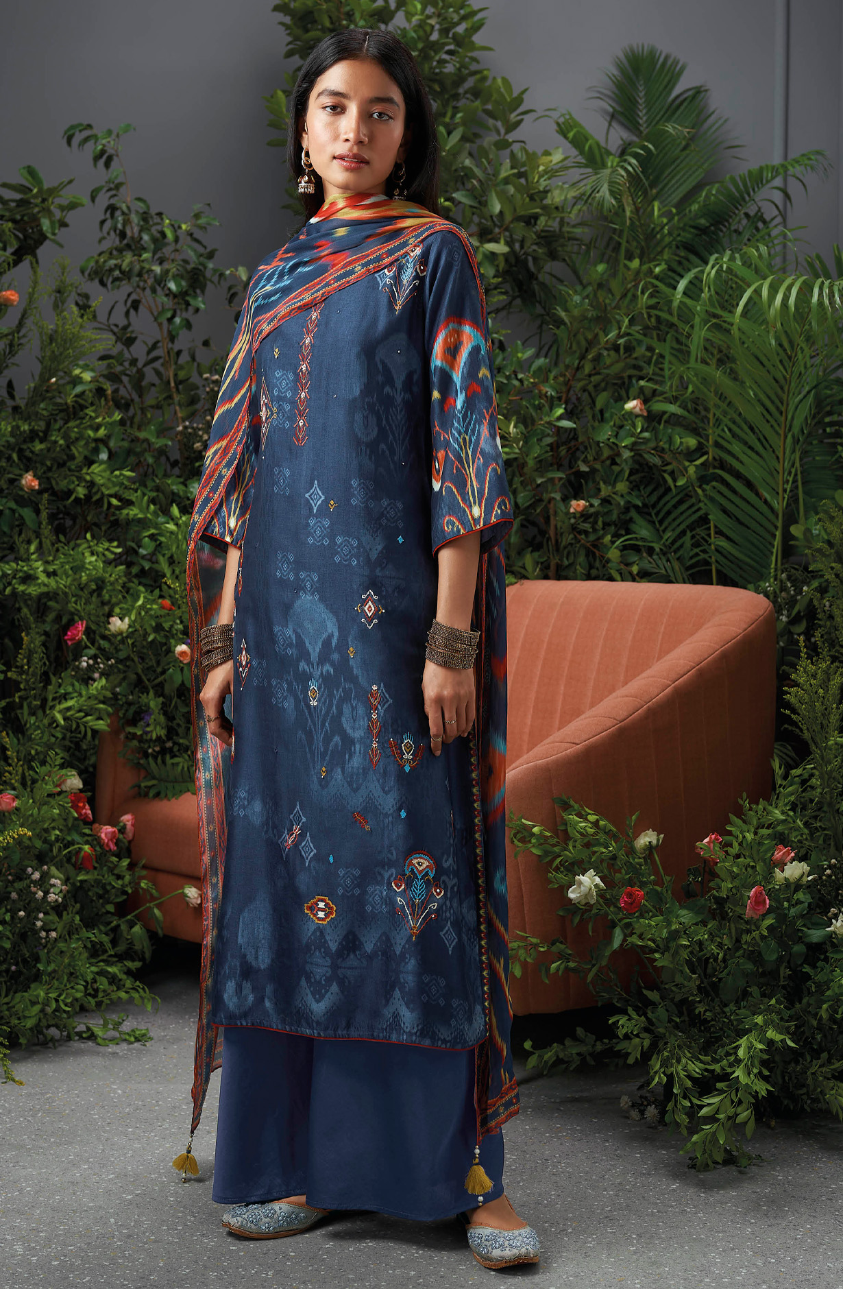 Blue Beautiful Silk Festive Salwar Kameez with Chinon Dupatta - ZARC1470