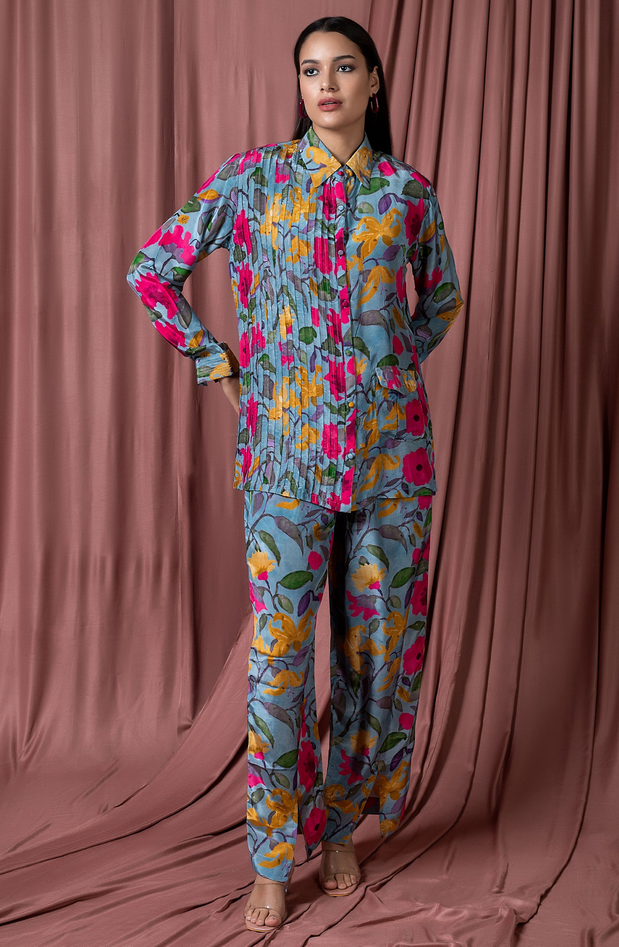 ZARI SPLASH Crepe Women Printed Co-ords Set with Zari Work - ZARNCDS044 - Available Size L XXL