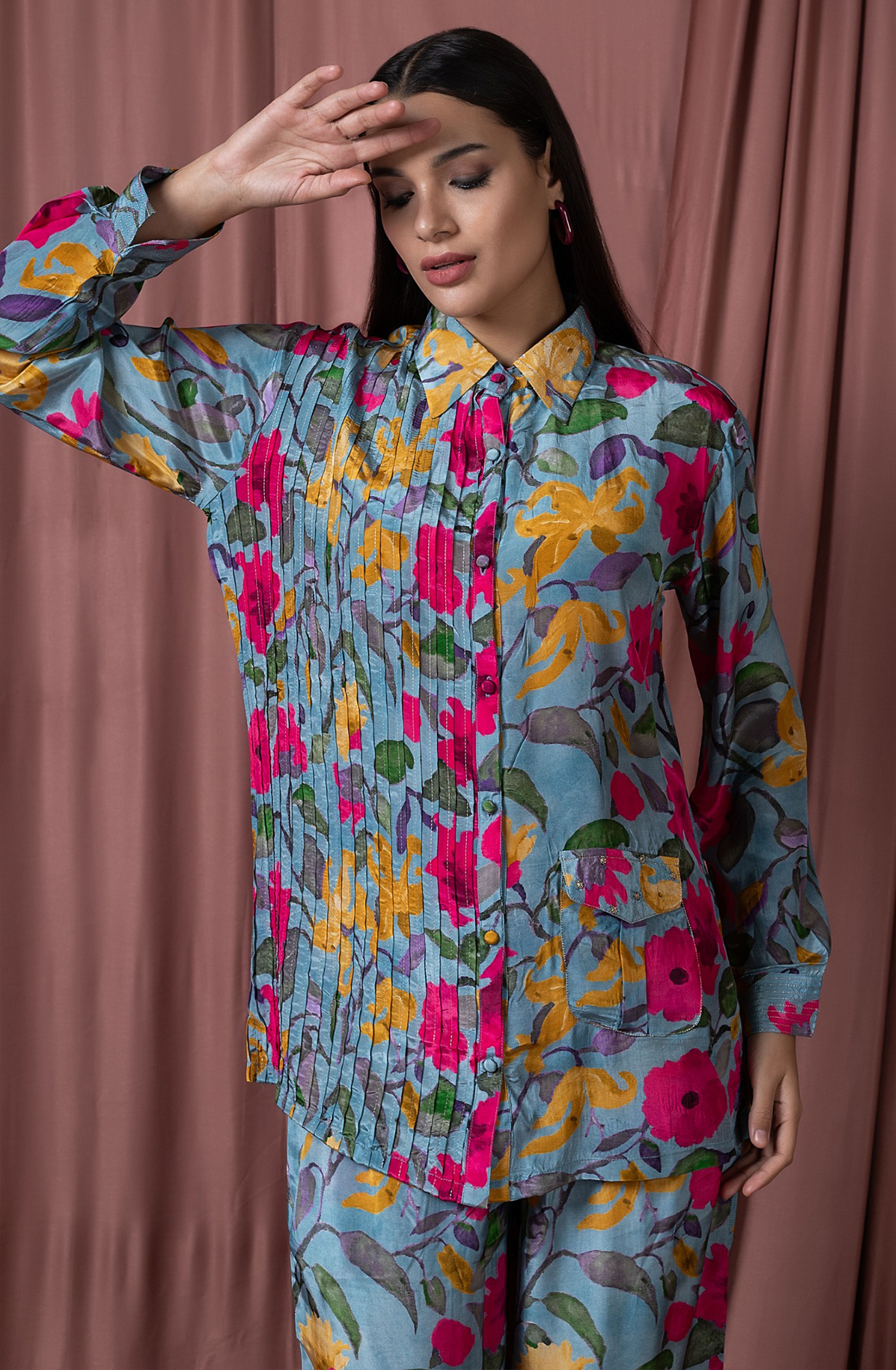 ZARI SPLASH Crepe Women Printed Co-ords Set with Zari Work - ZARNCDS044 - Available Size L  XXL