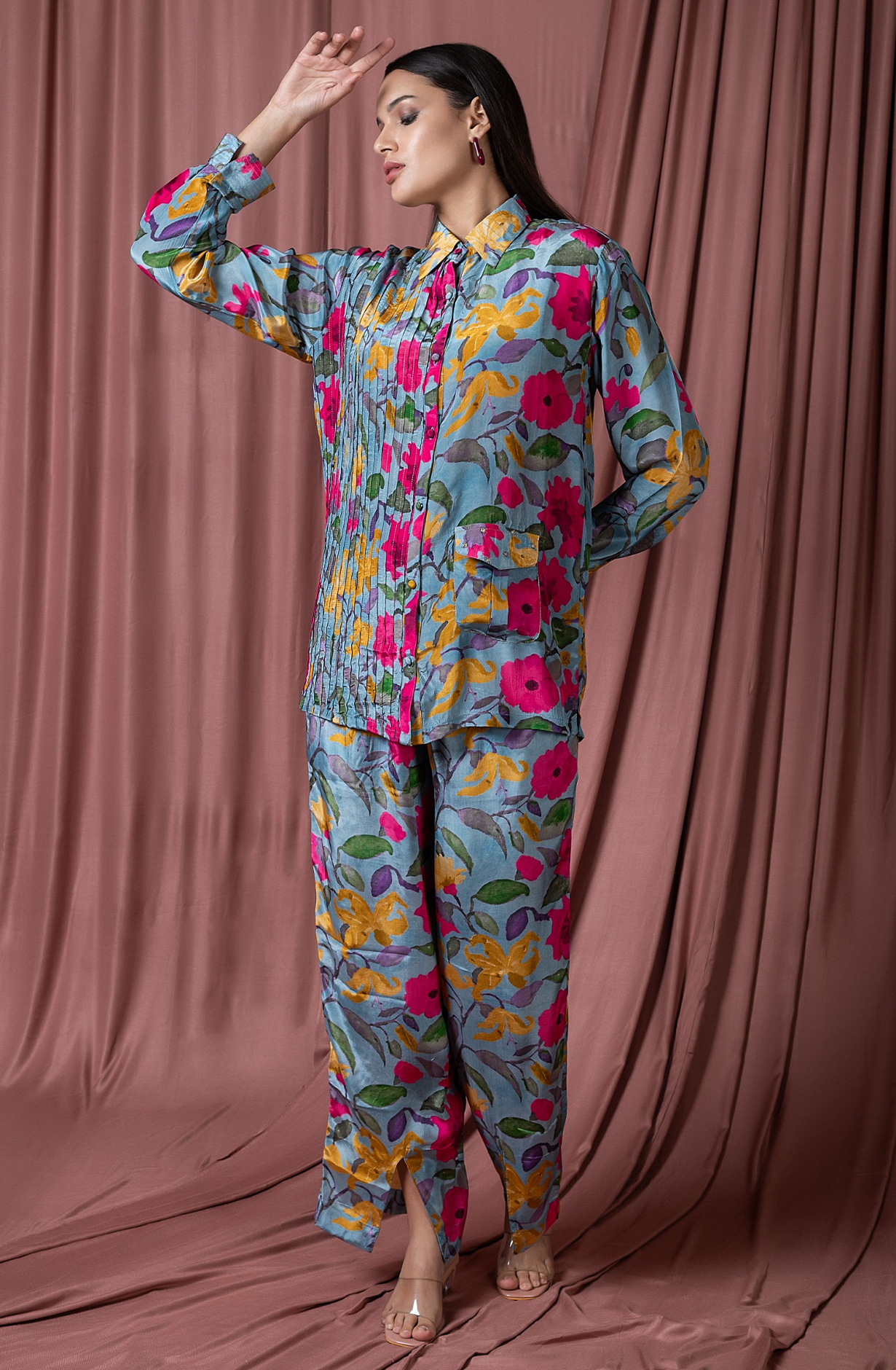 ZARI SPLASH Crepe Women Printed Co-ords Set with Zari Work - ZARNCDS044 - Available Size L  XXL