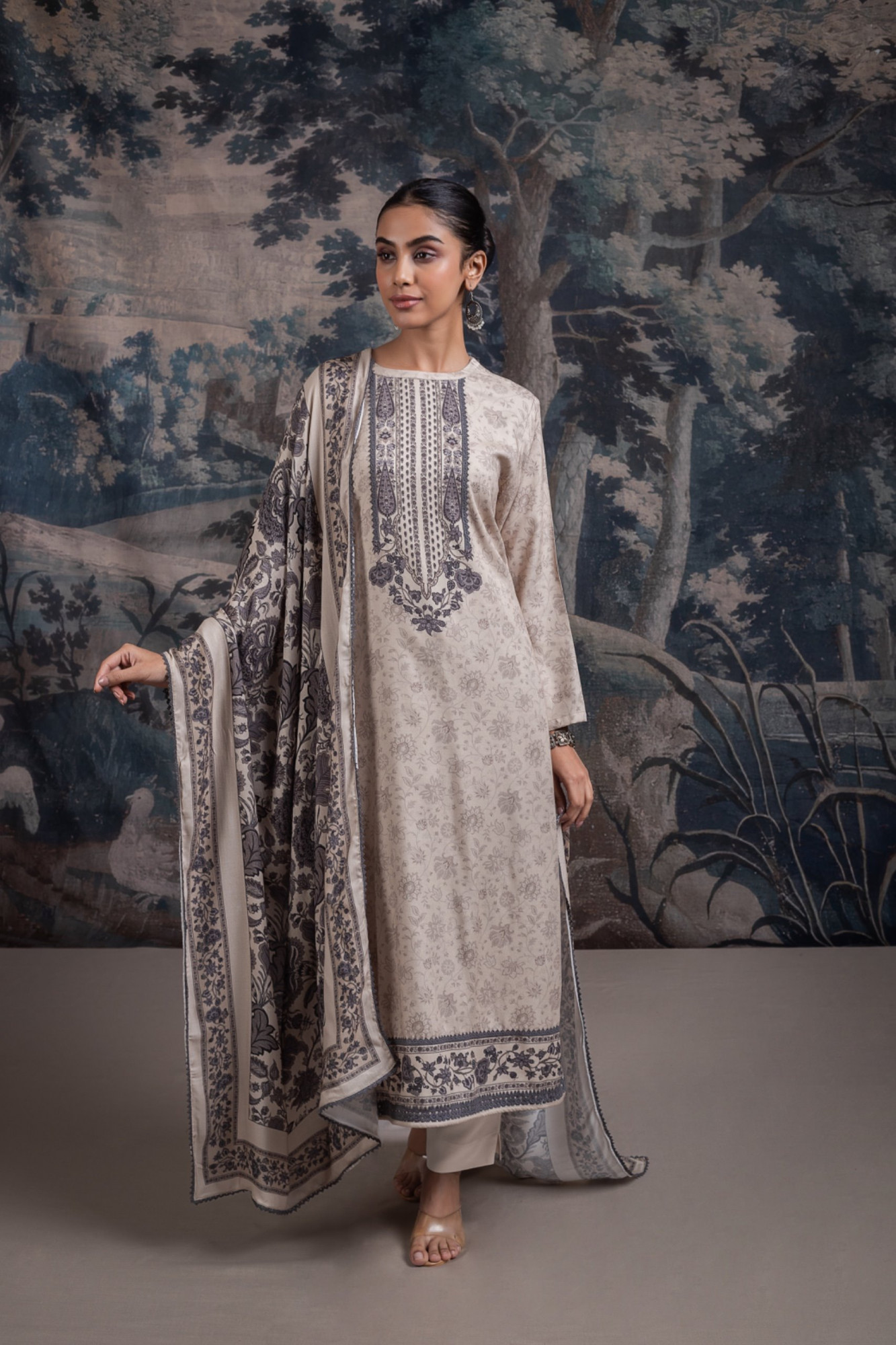 Brown Cotton Suit Set with Beautiful Dupatta - ZARNT114A