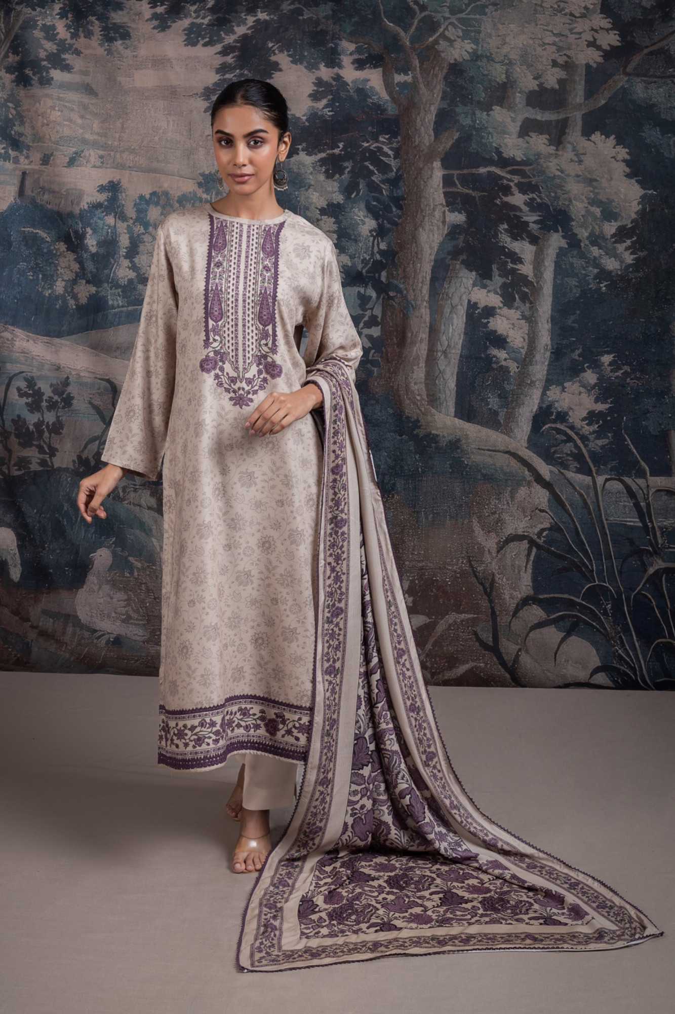 Purple Cotton Suit Set with Beautiful Dupatta - ZARNT114B
