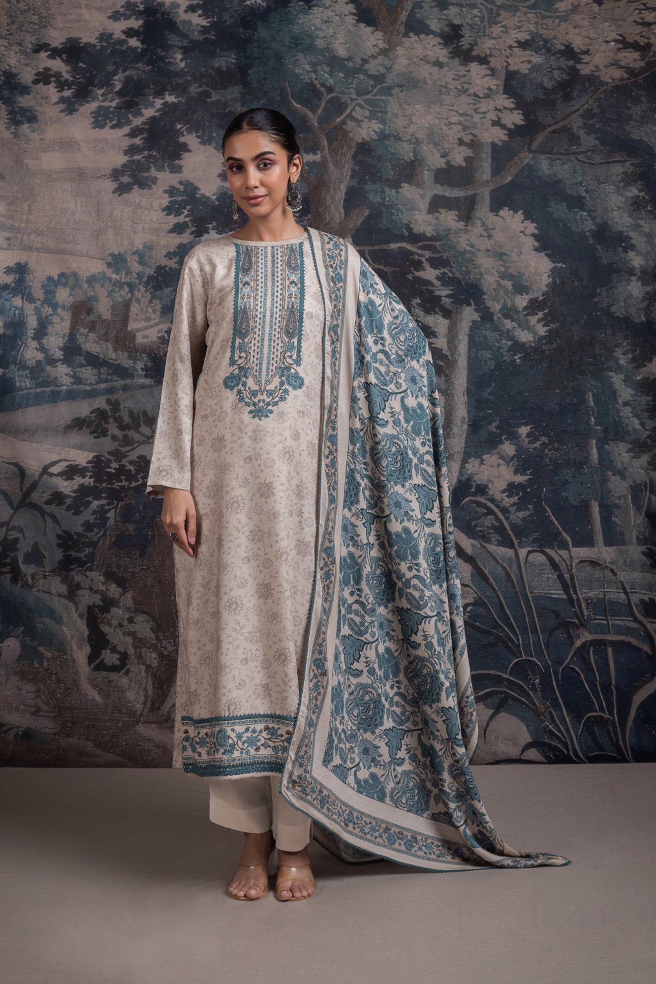 Blue Cotton Suit Set with Beautiful Dupatta - ZARNT114C