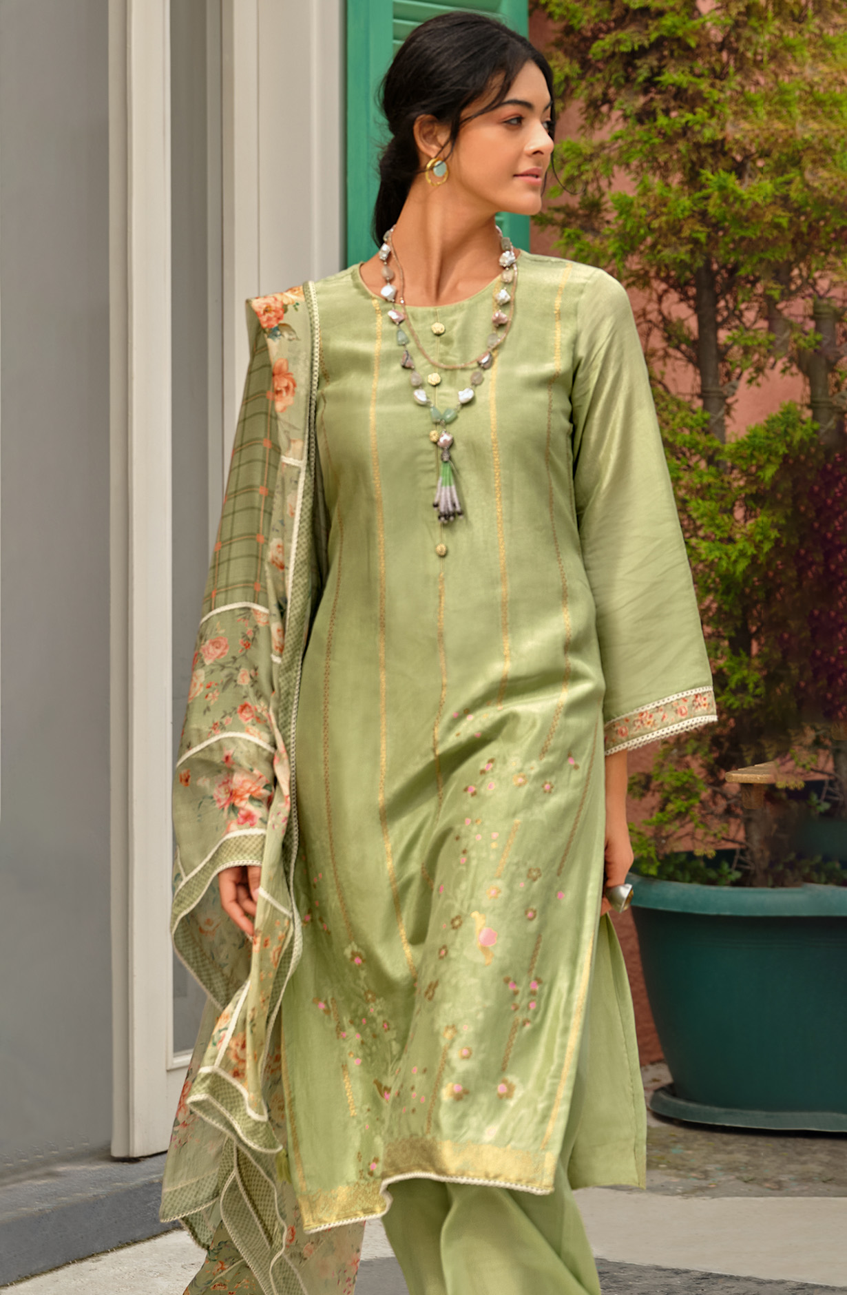 Parrot Green Festive Special Silk Salwar Kameez - ZAR02