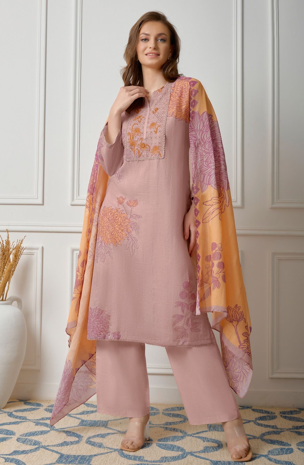 Mauve Linen Beautiful Digital Printed Salwar Kameez - ZEH940