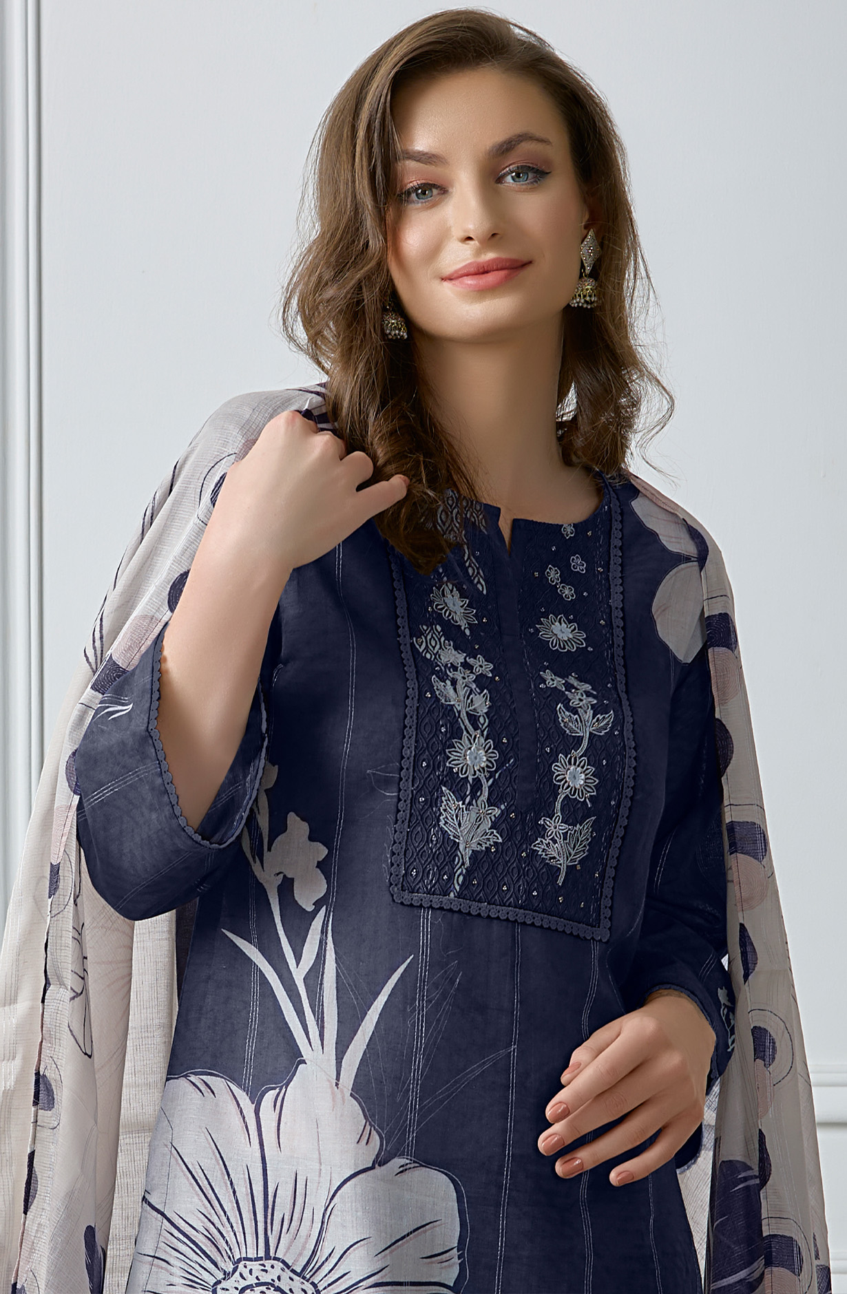 Blue Linen Beautiful Digital Printed Salwar Kameez - ZEH950