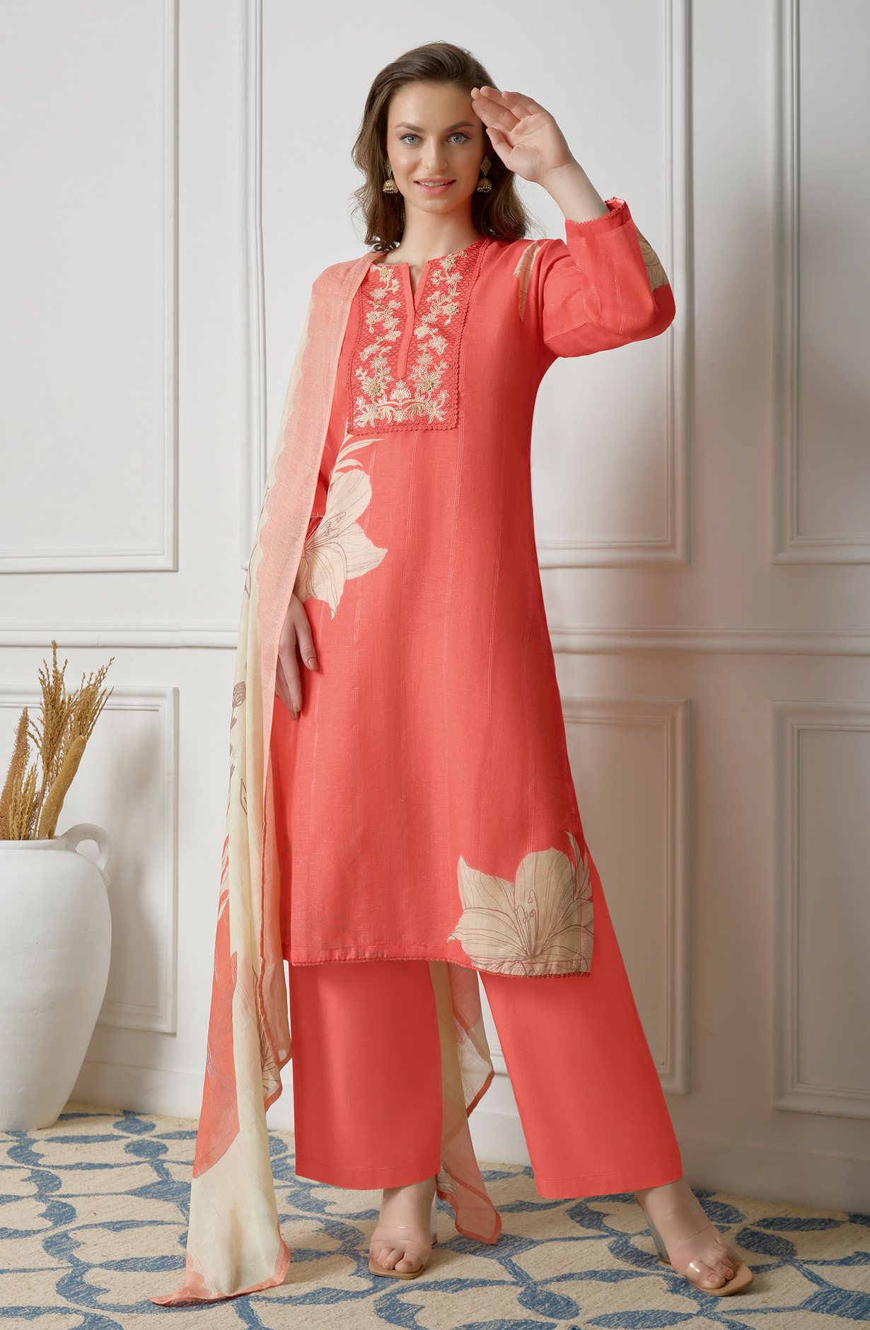 Coral Linen Beautiful Digital Printed Salwar Kameez - ZEH965