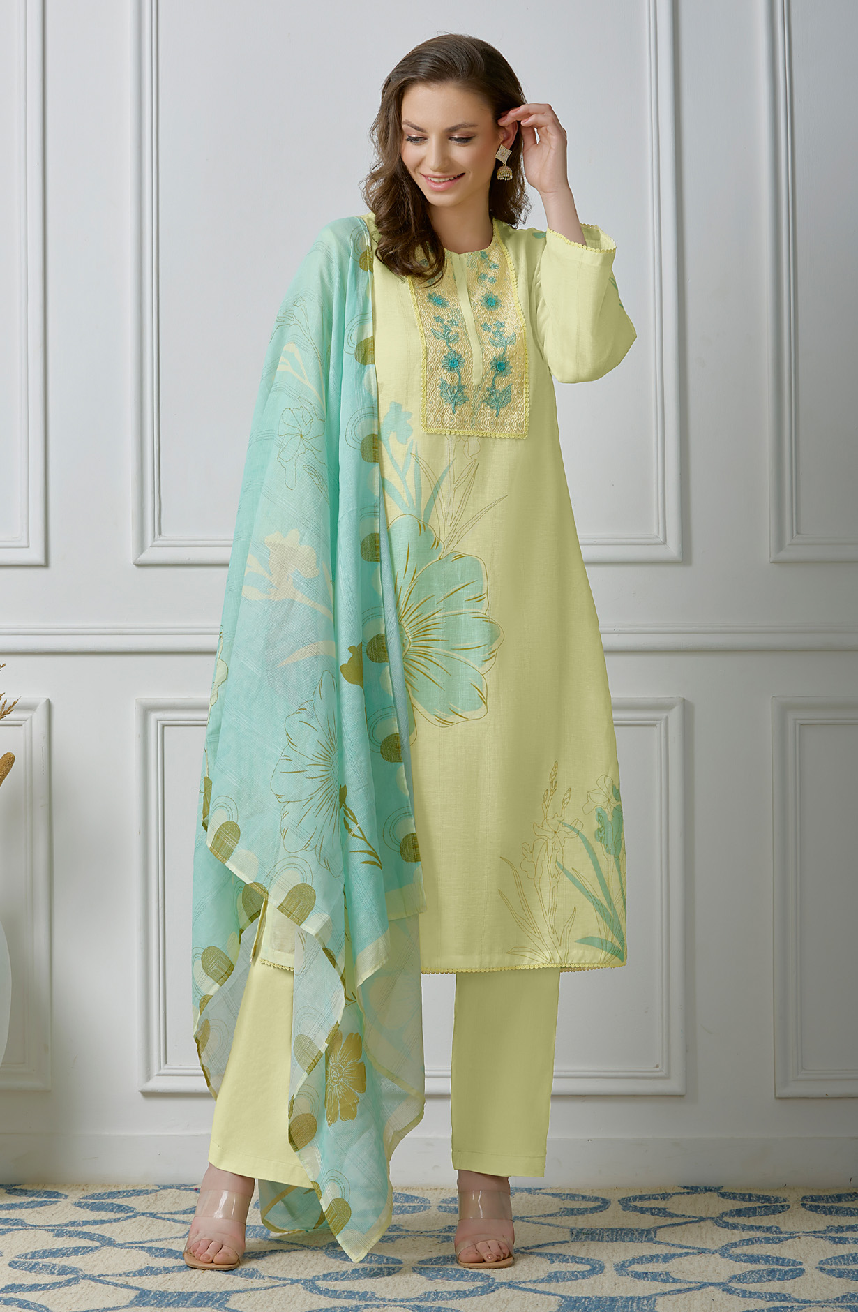 Lime Linen Beautiful Digital Printed Salwar Kameez - ZEH985