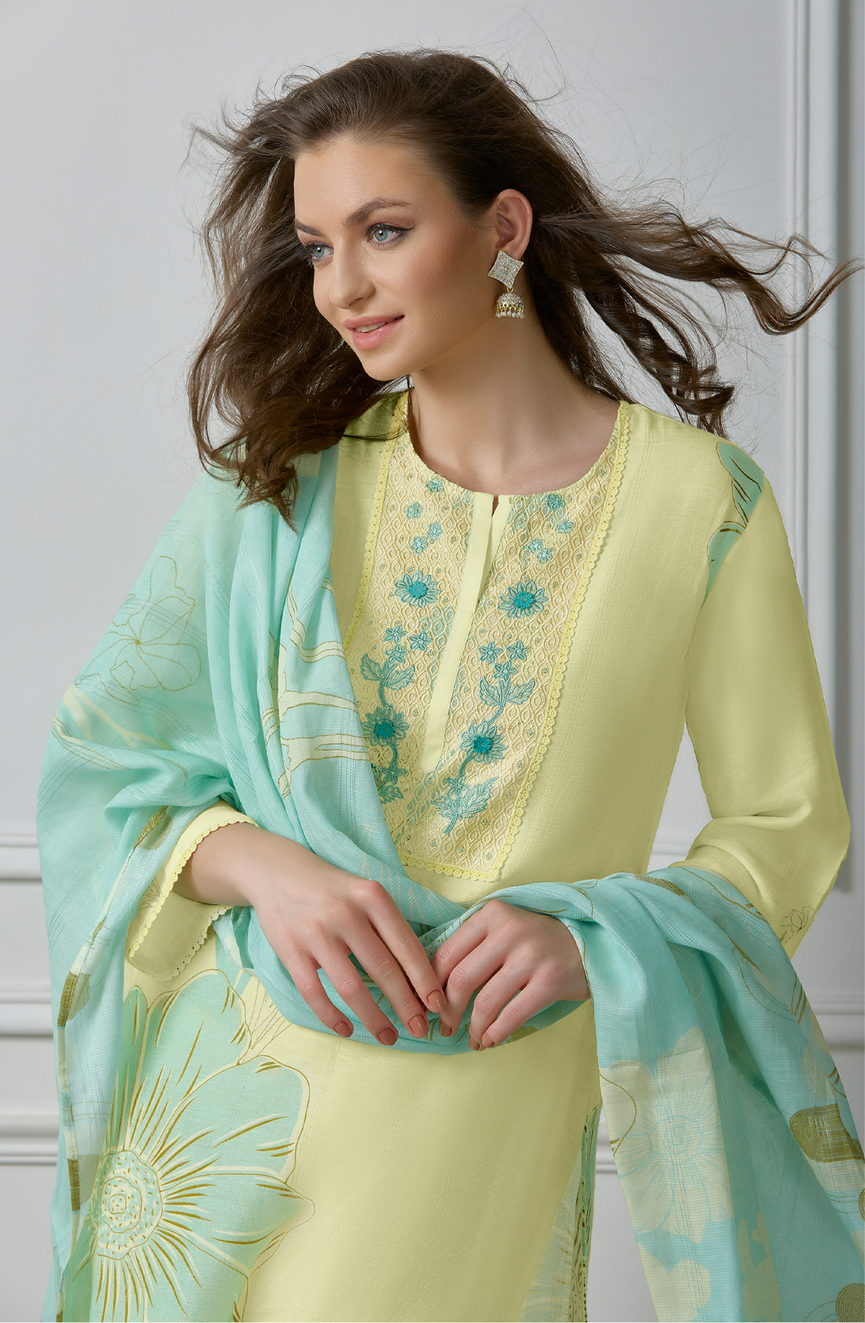 Lime Linen Beautiful Digital Printed Salwar Kameez - ZEH985
