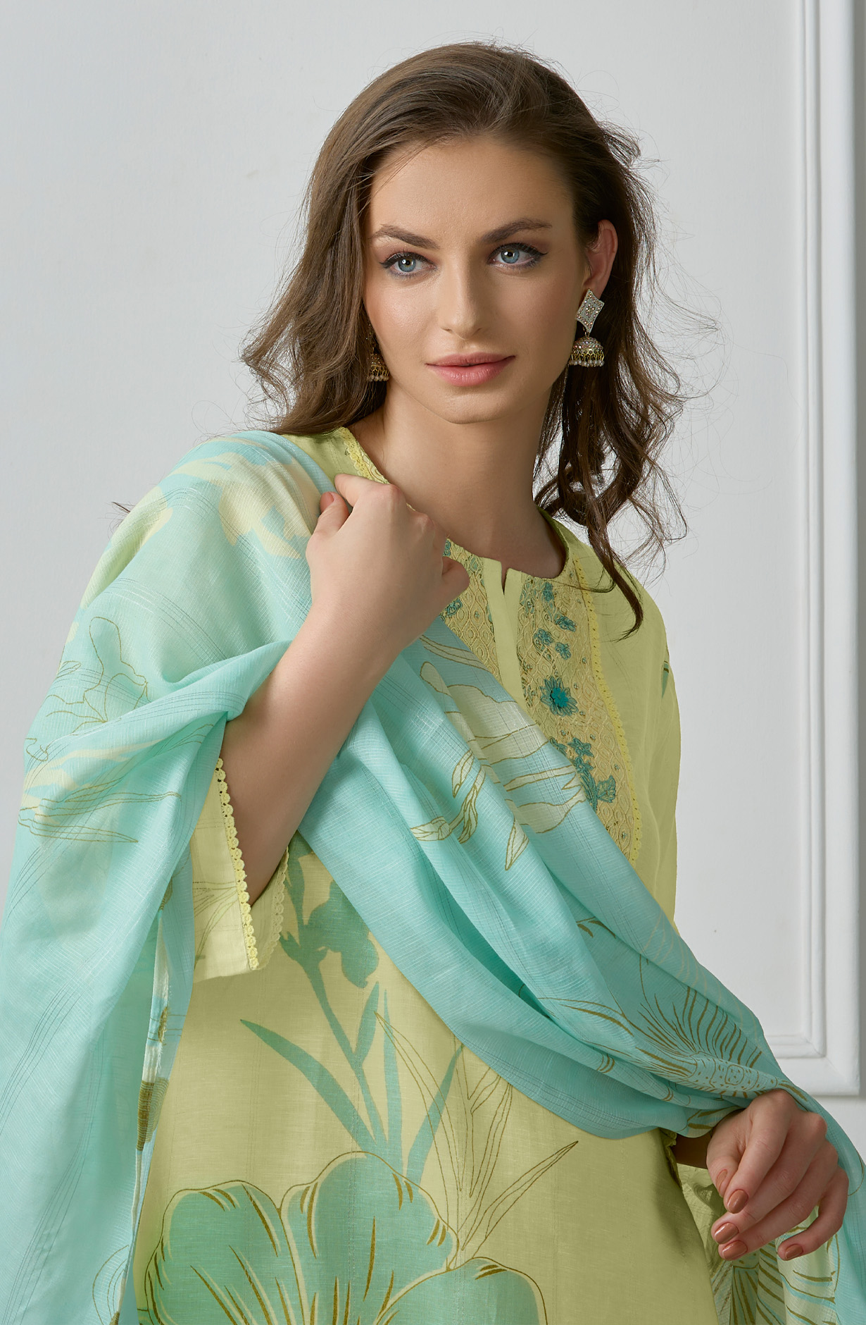 Lime Linen Beautiful Digital Printed Salwar Kameez - ZEH985