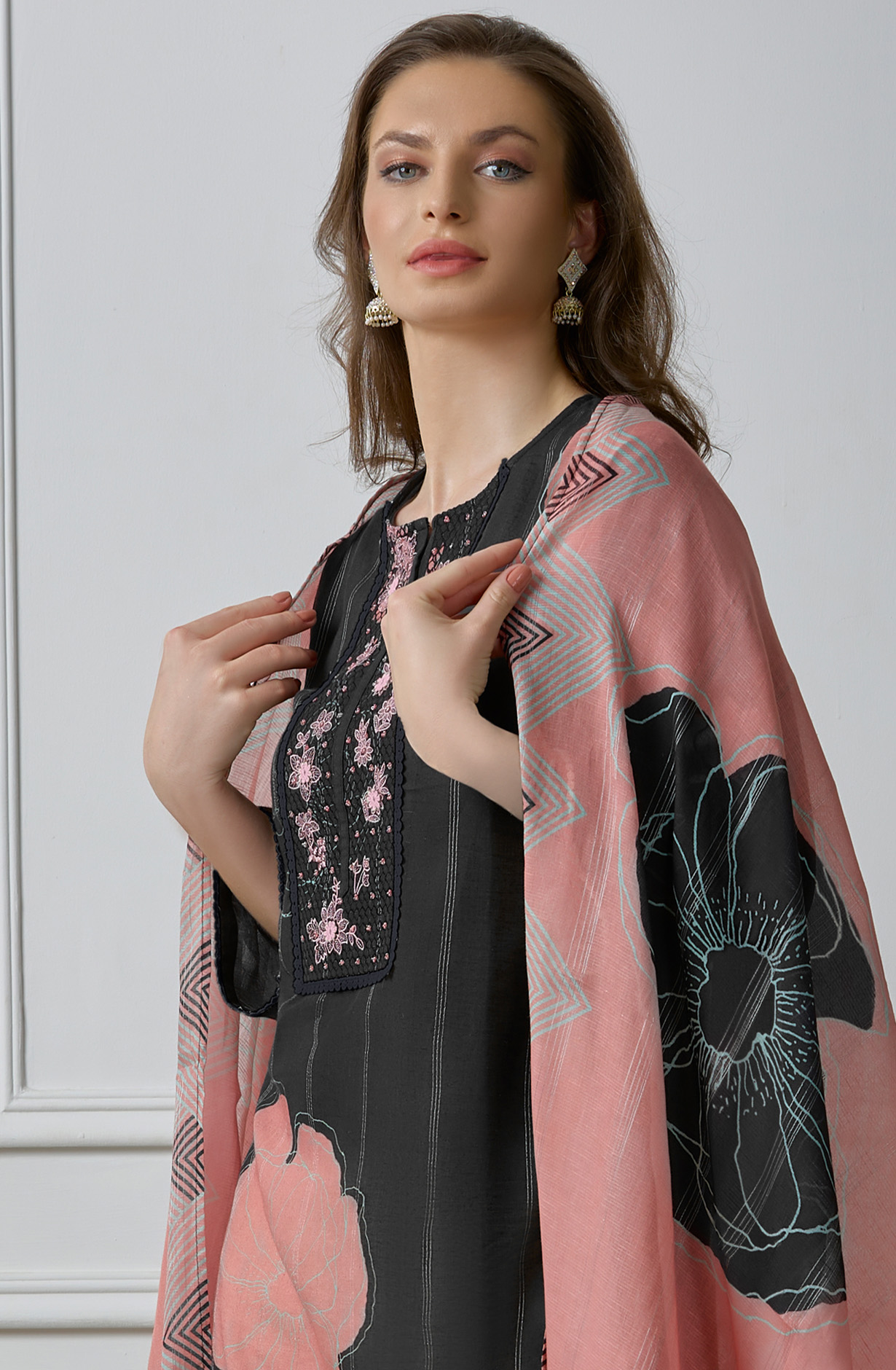 Black Linen Beautiful Digital Printed Salwar Kameez - ZEH995